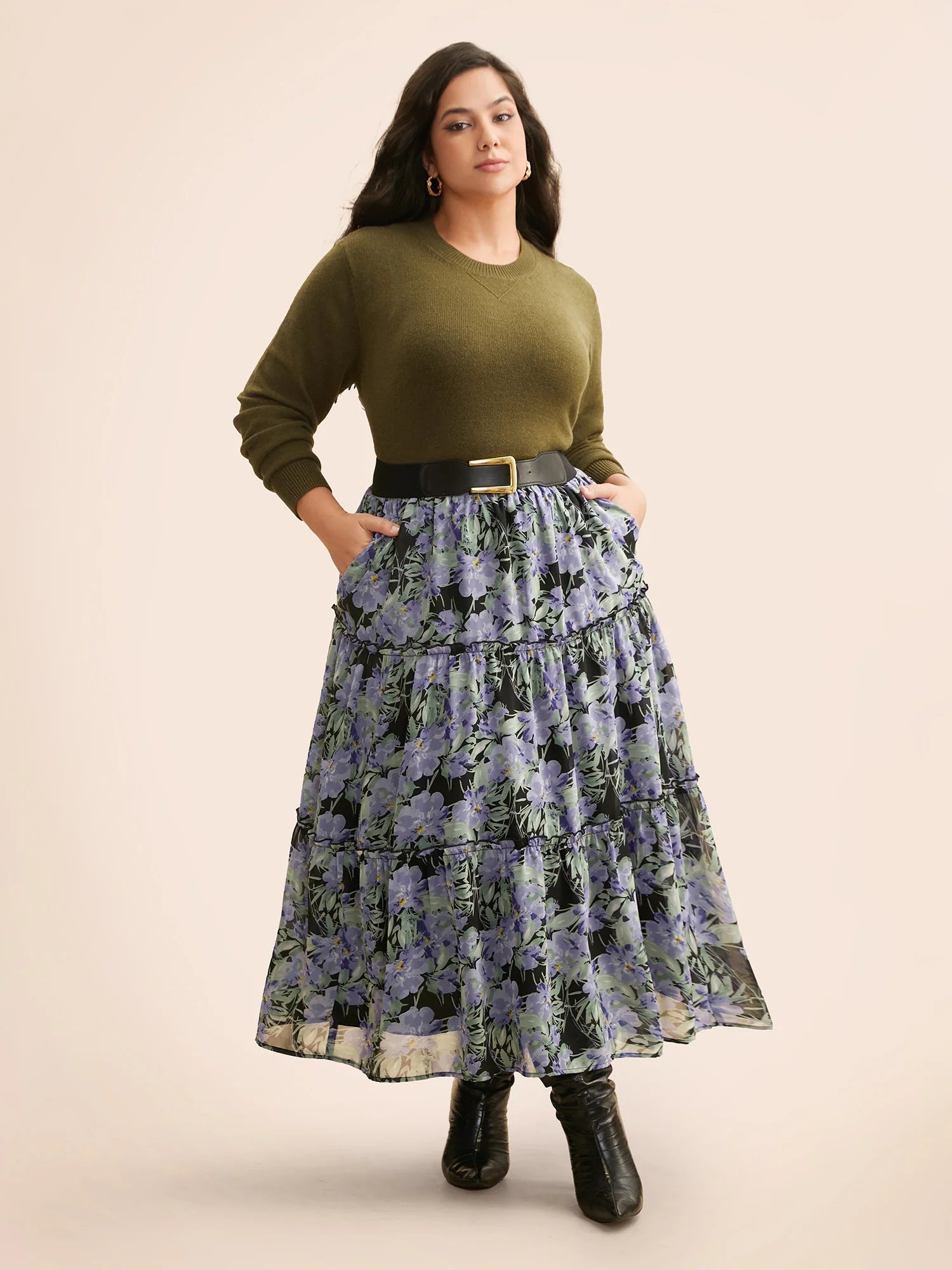 Floral Ruffle Layered Hem Skirt