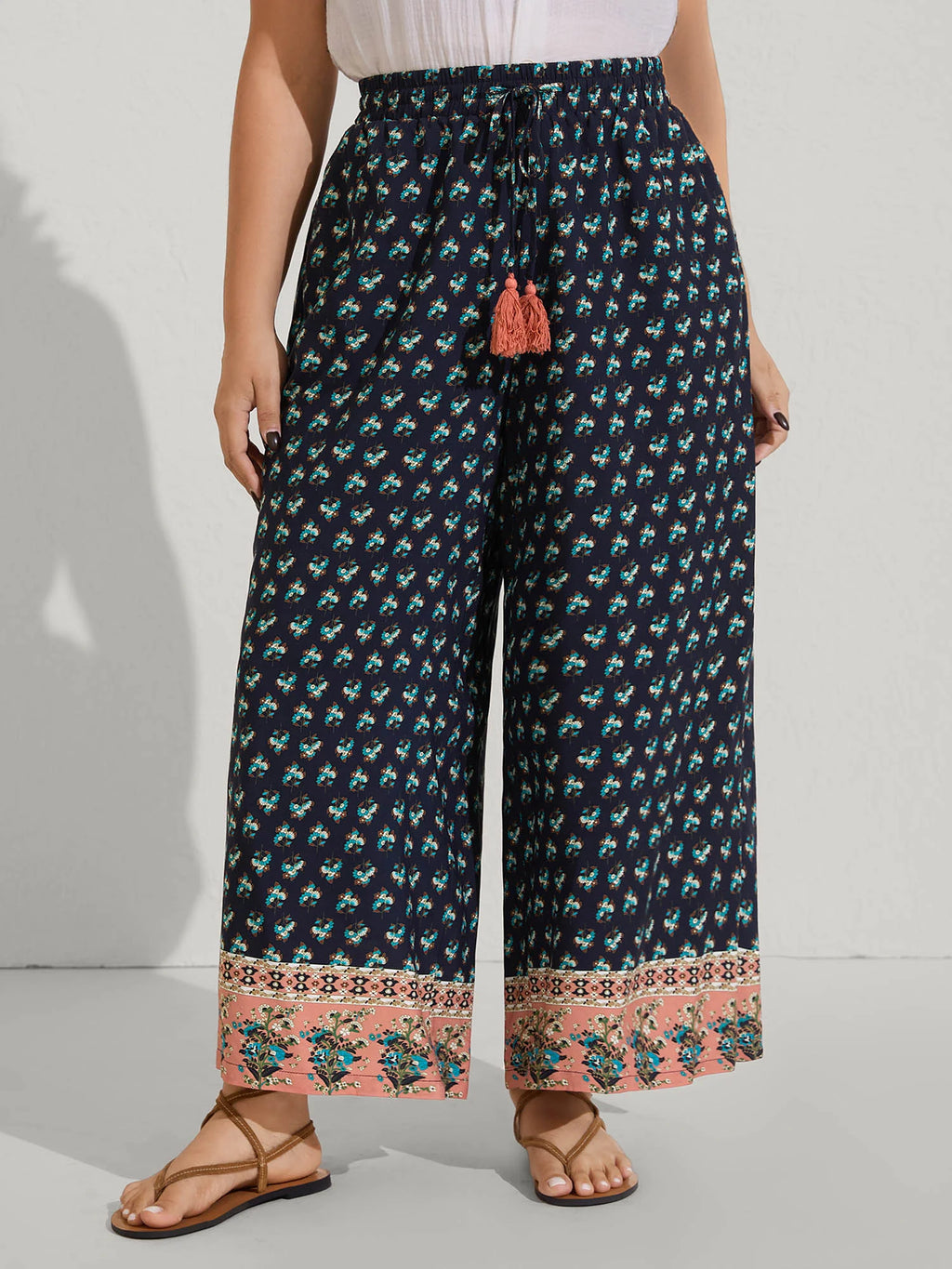Boho Stretchy Waist Wide-Leg Pants