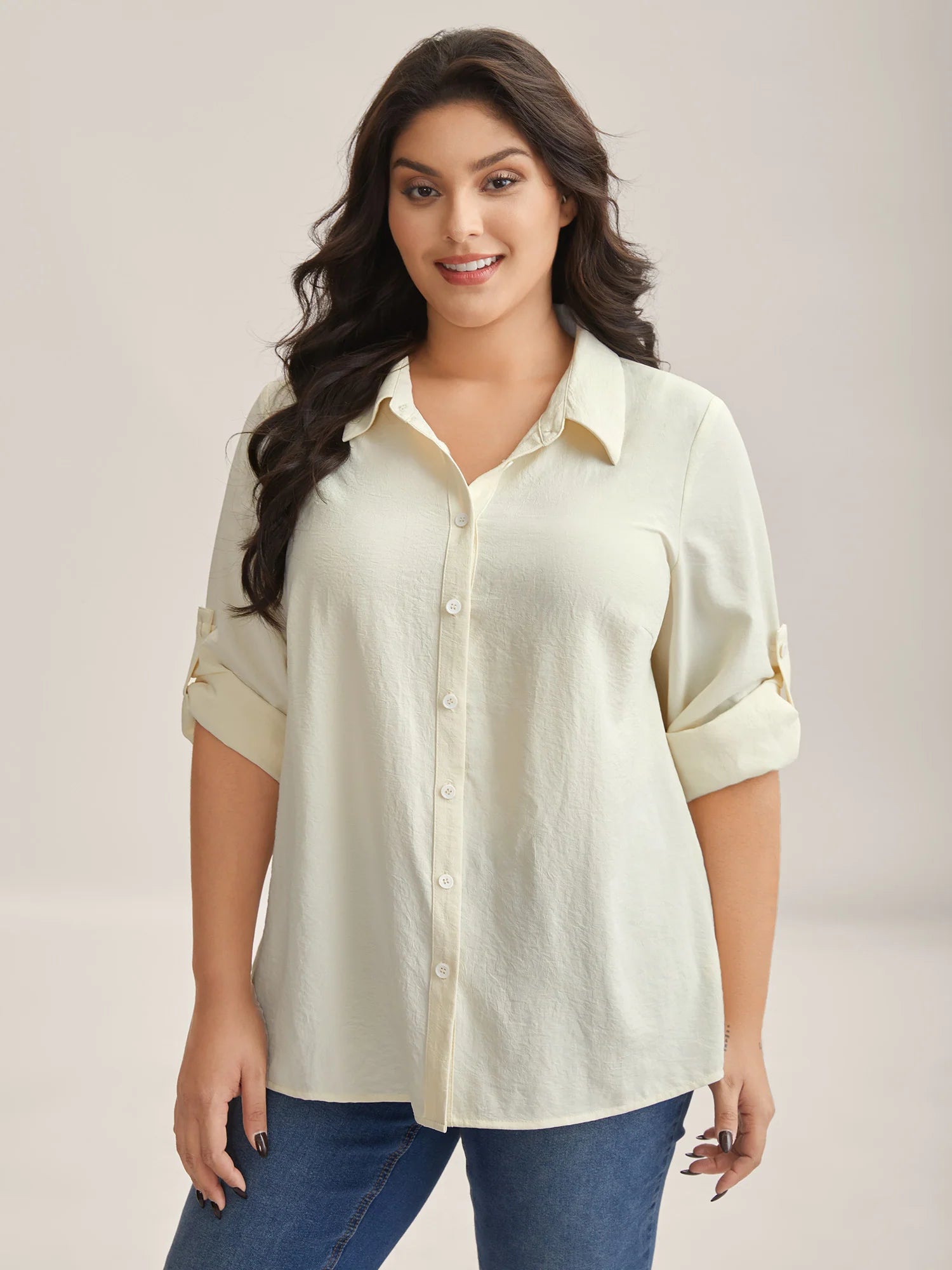 Bow Back Button Placket Solid Blouse