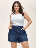 Faded Wash Straight-Leg Denim Shorts