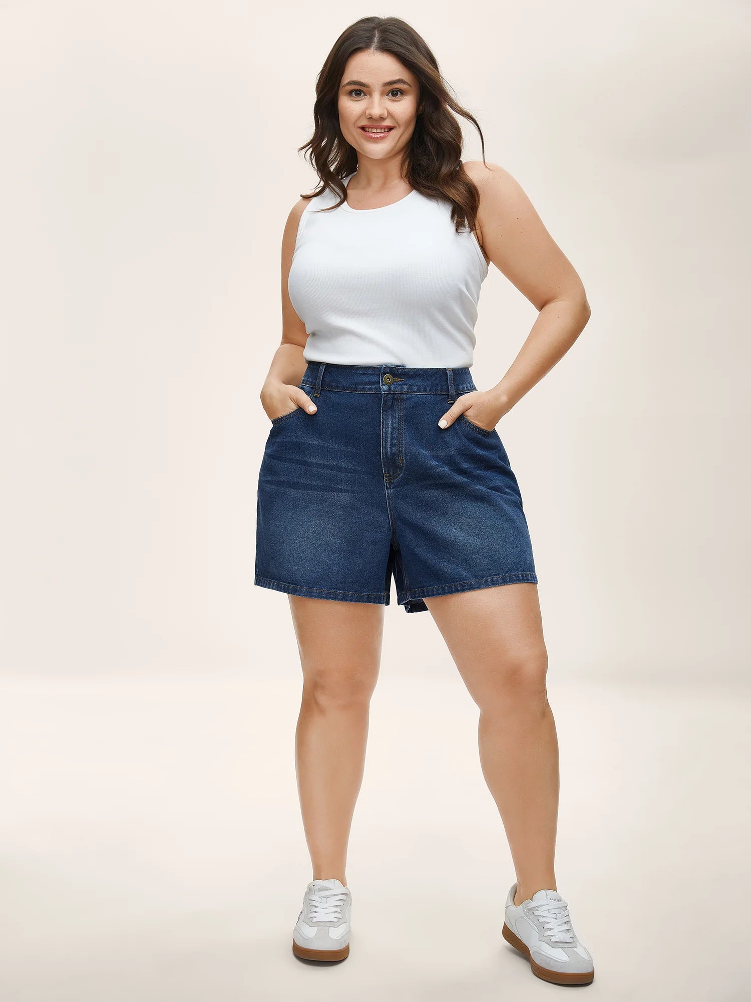 Faded Wash Straight-Leg Denim Shorts