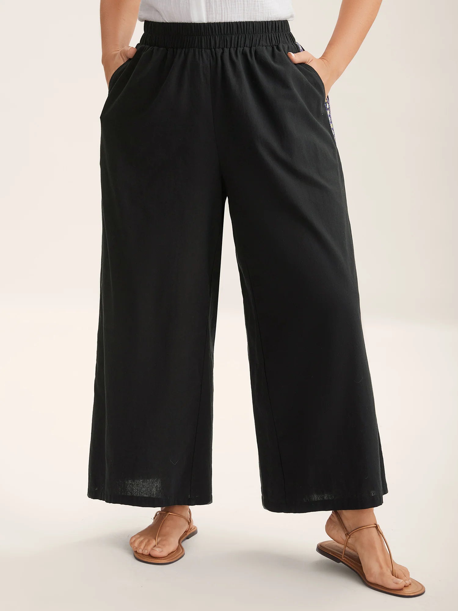 Lace Detail Solid Straight-Leg Pants