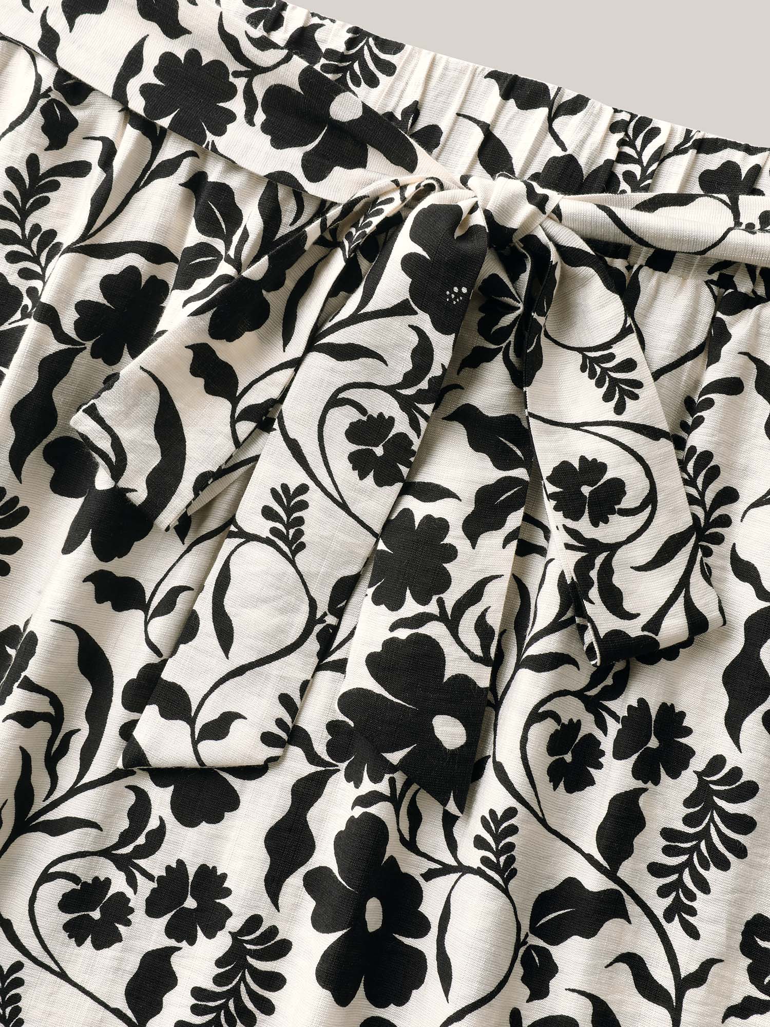 Floral Print Belted Midi A-Line Skirt