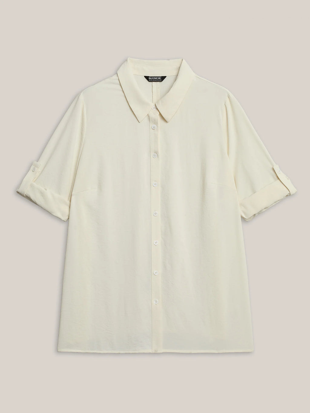 Bow Back Button Placket Solid Blouse