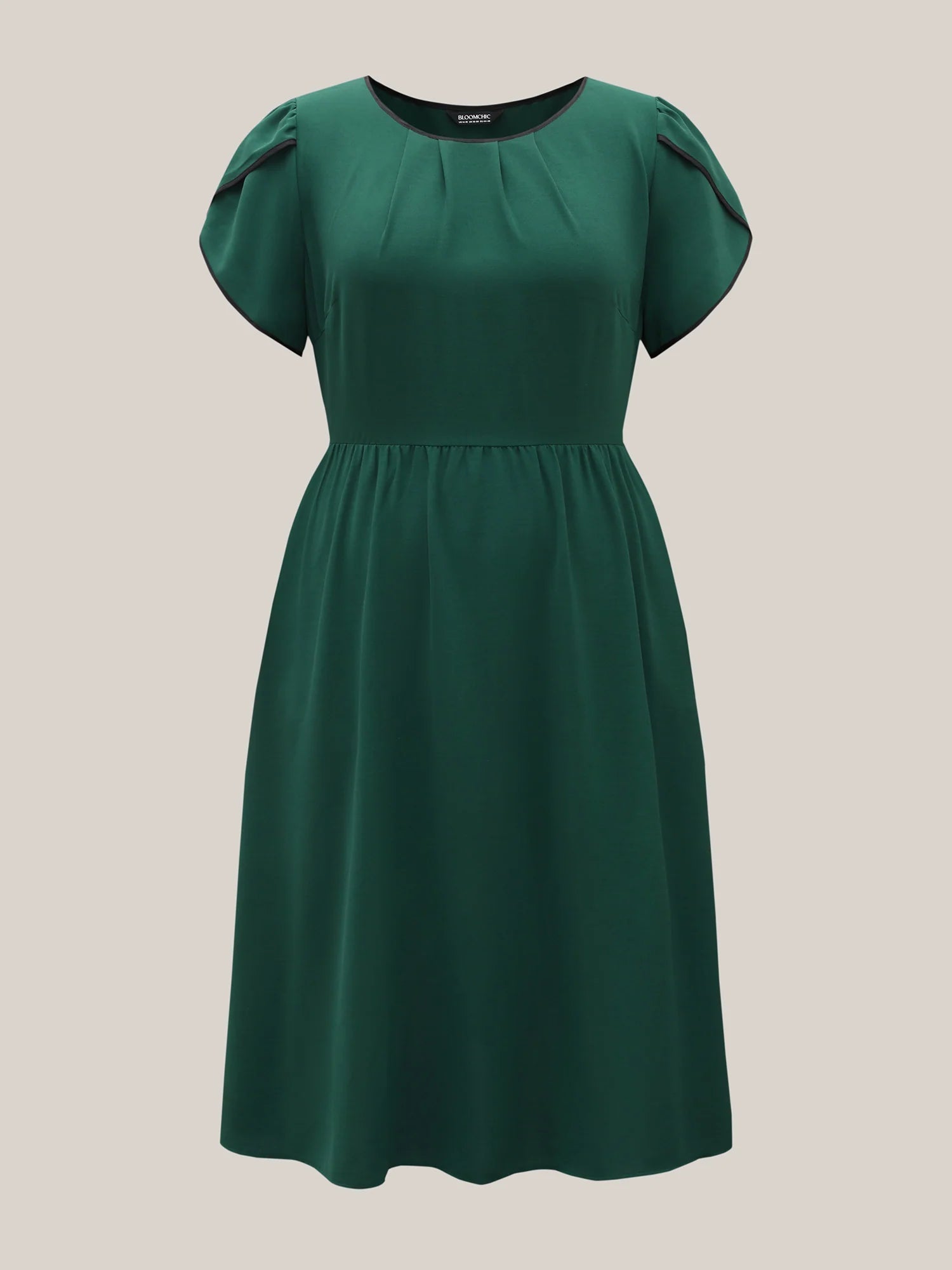 Petal Sleeve Pleated Pockets Midi Dress