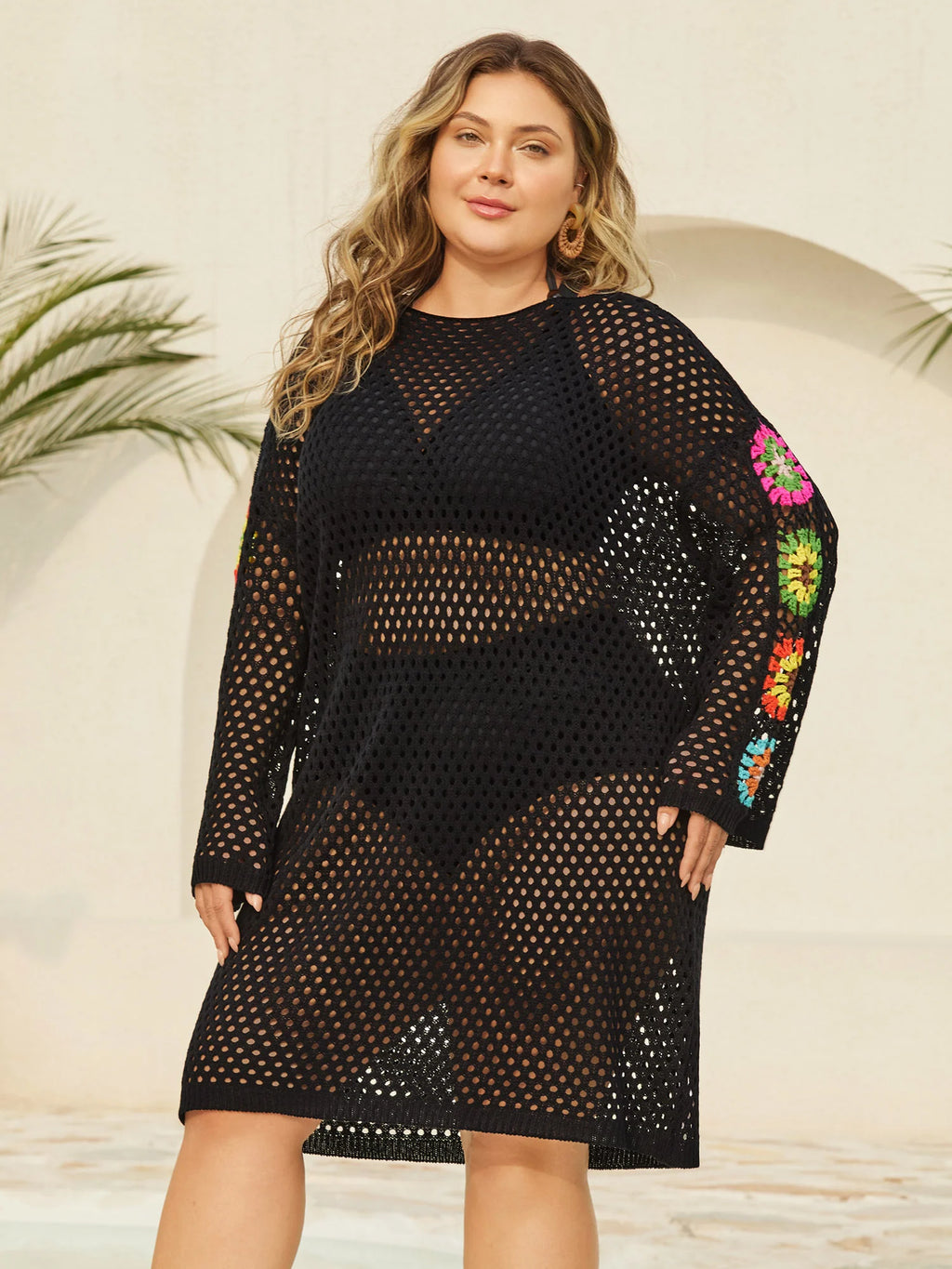 Crochet Shoulder Flower Cut-Out Swim Cover-Up