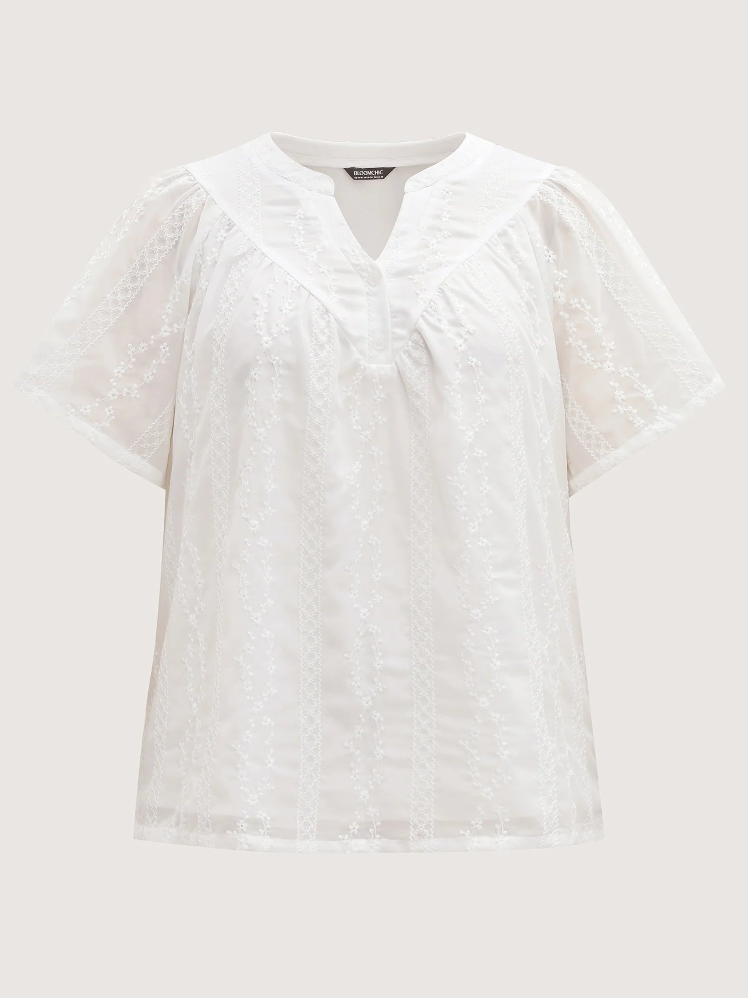Embroidered Notched Collar Sheer Blouse