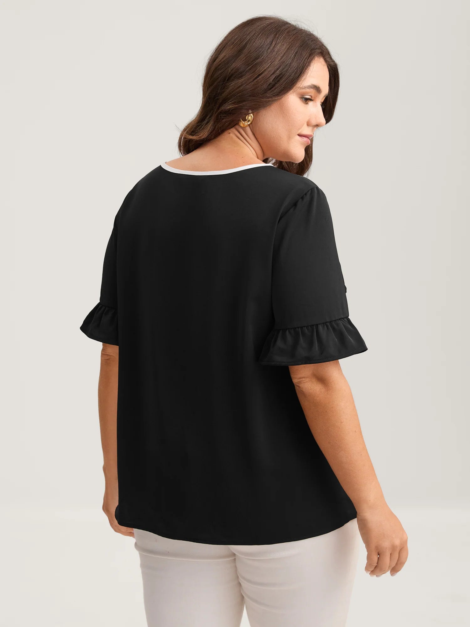 Metallic Detail Neck Cut-Out Blouse