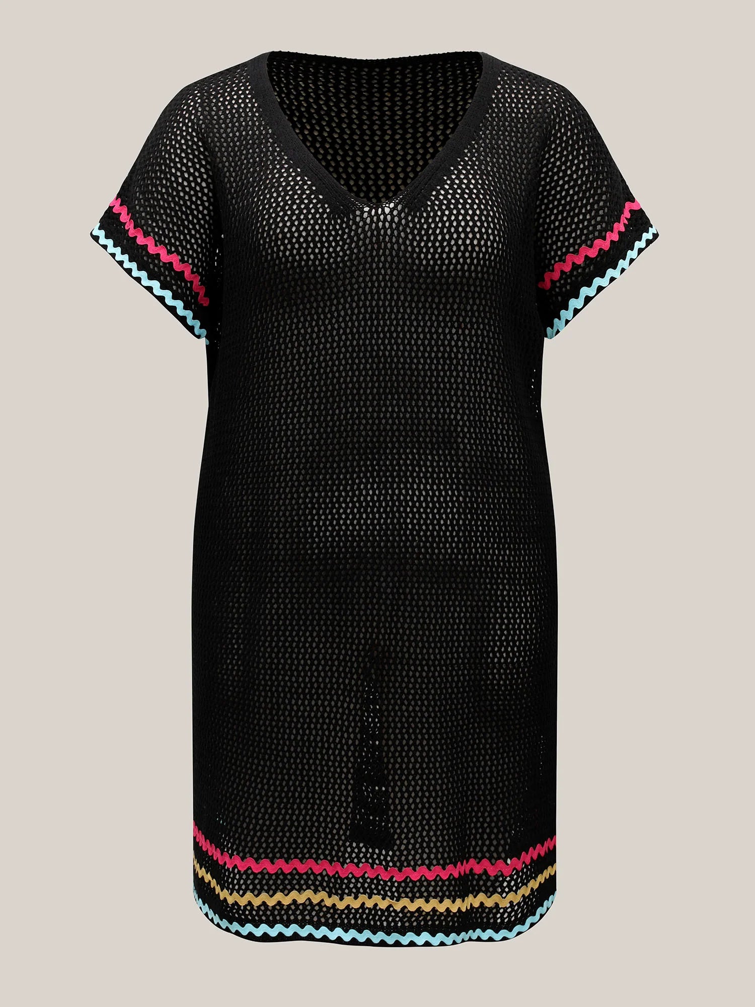 Colorful Webbed Slit Cut-Out Swim Cover-Up