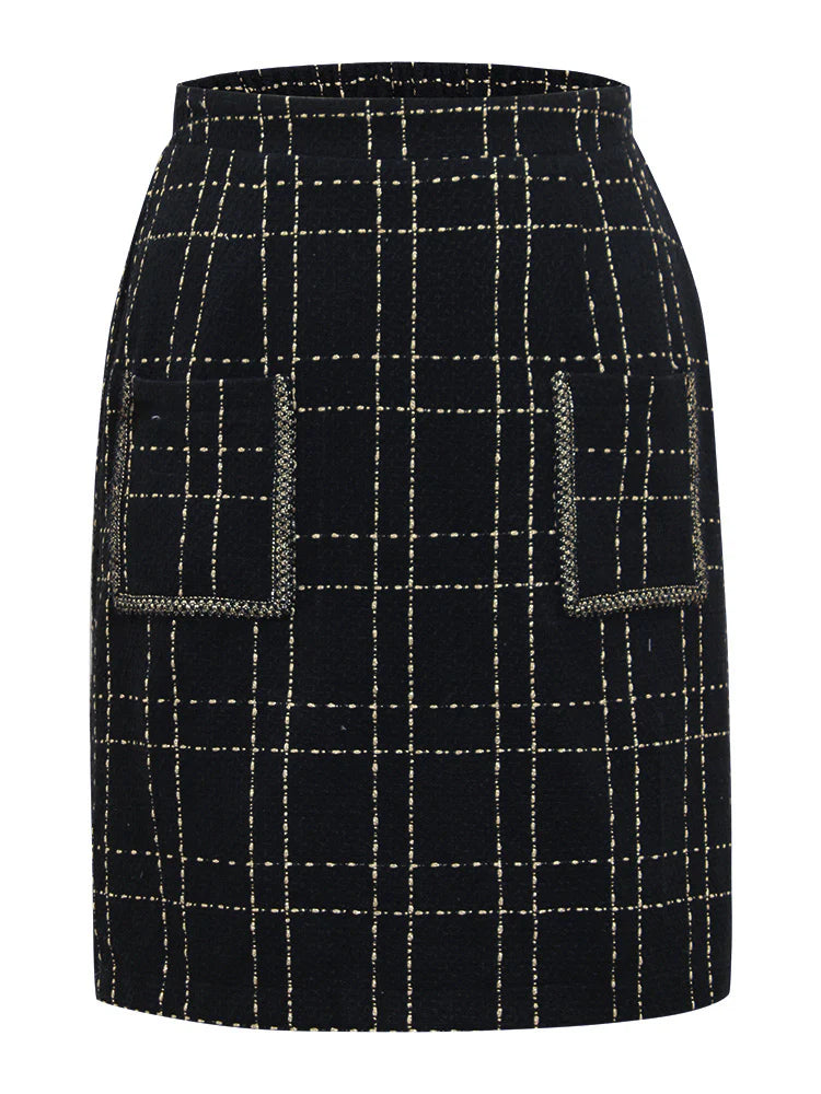Plaid Patched Pocket Stitch Skirt