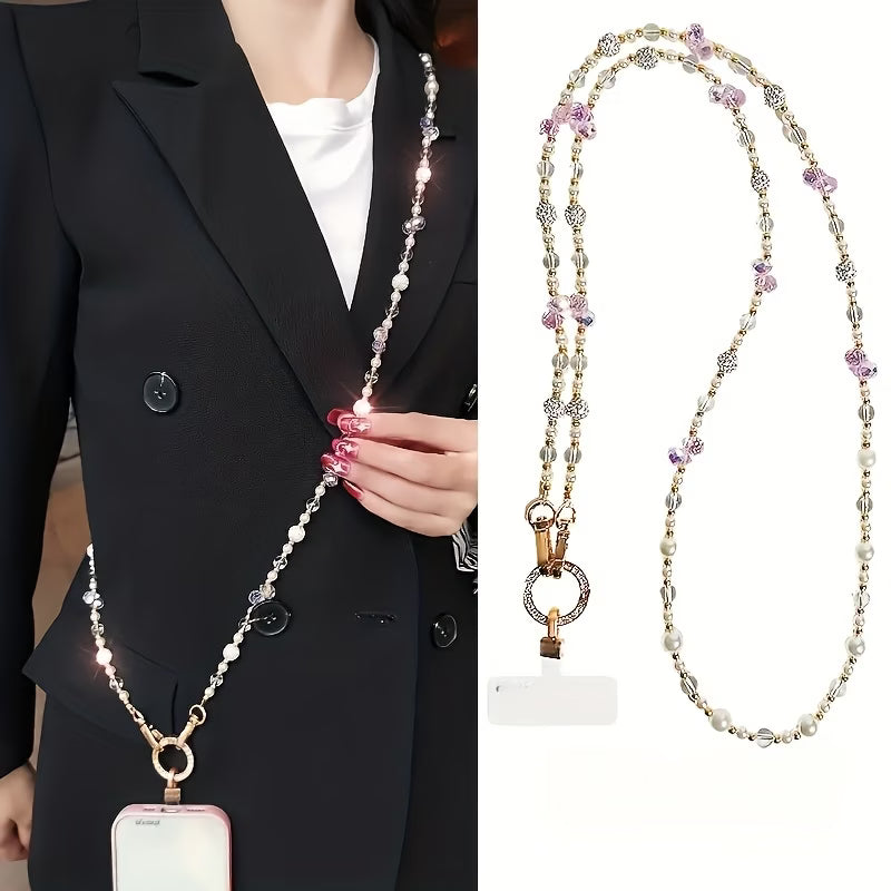 Elegant Long Phone Strap With Sparkling Beads - Durable Polypropylene