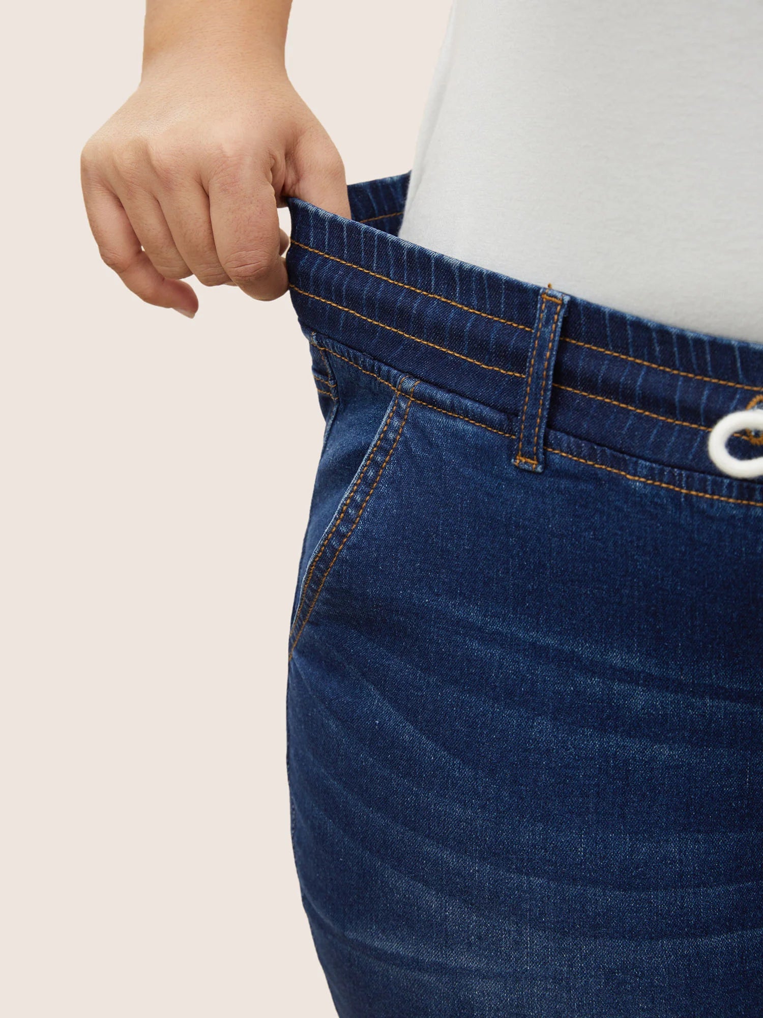 Dark Wash Drawstring Slit Hem Denim Shorts