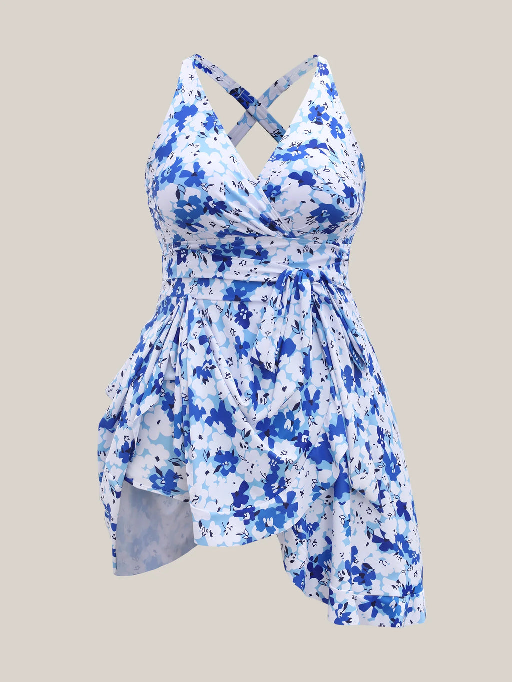 Floral Print Belted Flared Swim Dress