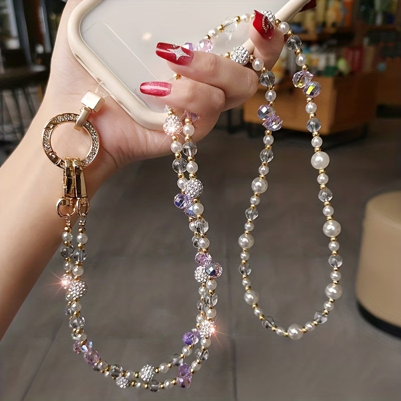 Elegant Long Phone Strap With Sparkling Beads - Durable Polypropylene