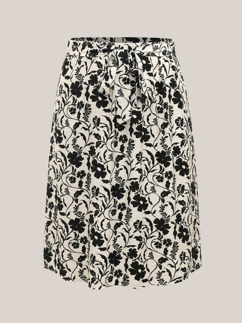 Floral Print Belted Midi A-Line Skirt