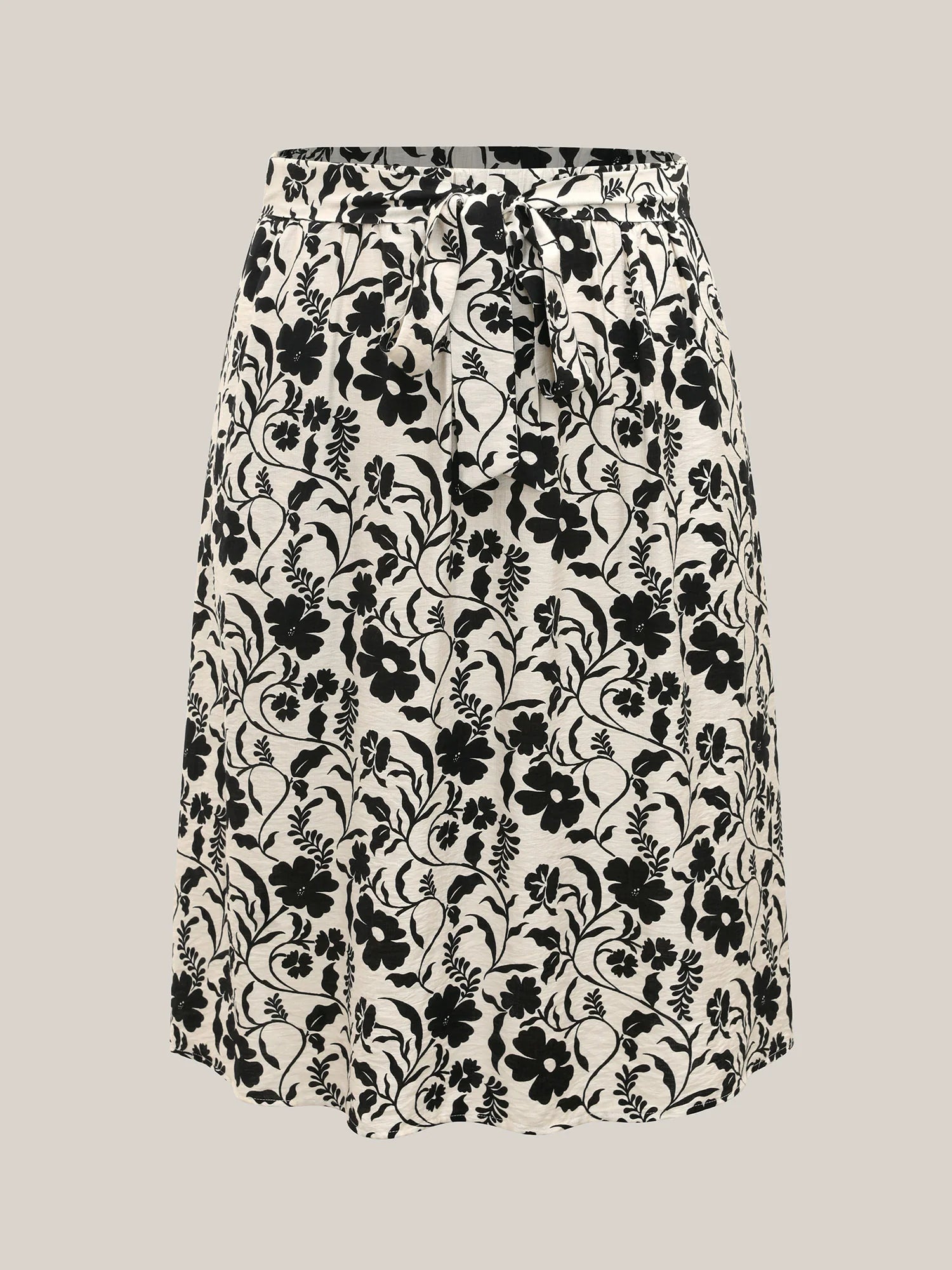 Floral Print Belted Midi A-Line Skirt
