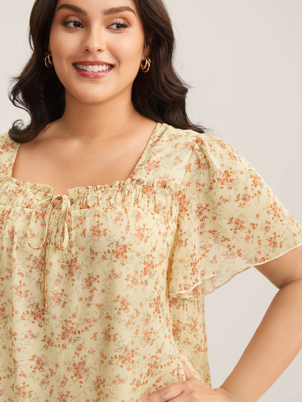 Chiffon Floral Print Neck Tie Blouse