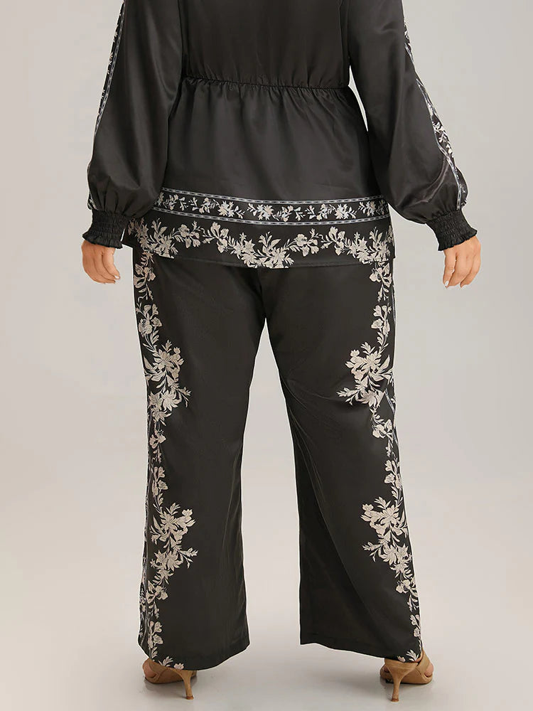 Boho Print Pocket Elastic Waist Pants