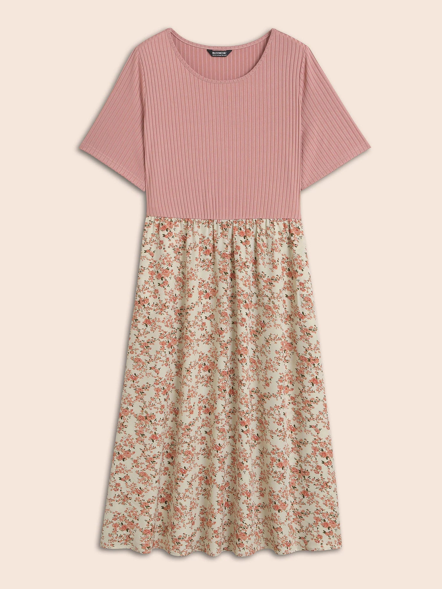 Floral Color Contrast Ribbed Pockets Maxi Dress