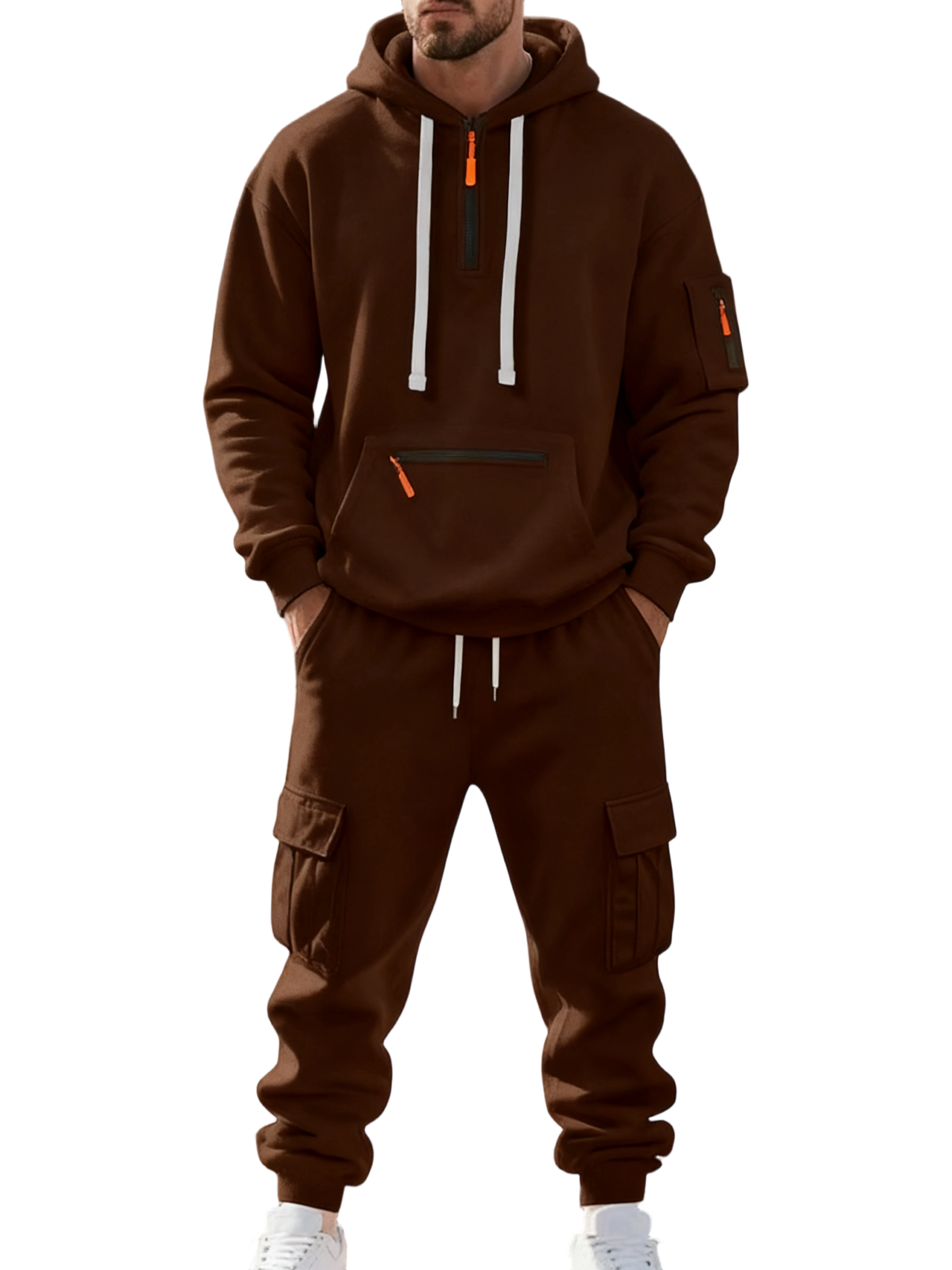 Men’s Winter Fleece-Lined Set – Warm Casual Workwear Outfit with Multi-Pocket Jacket & Pants