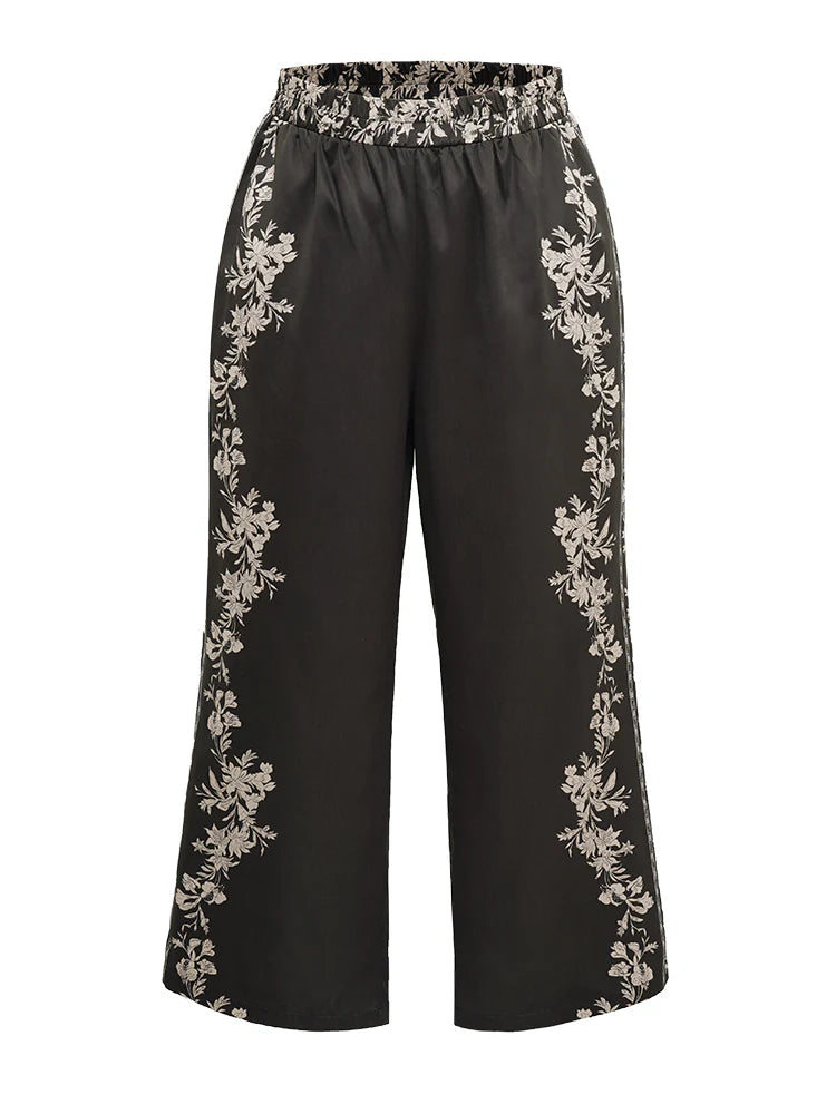 Boho Print Pocket Elastic Waist Pants