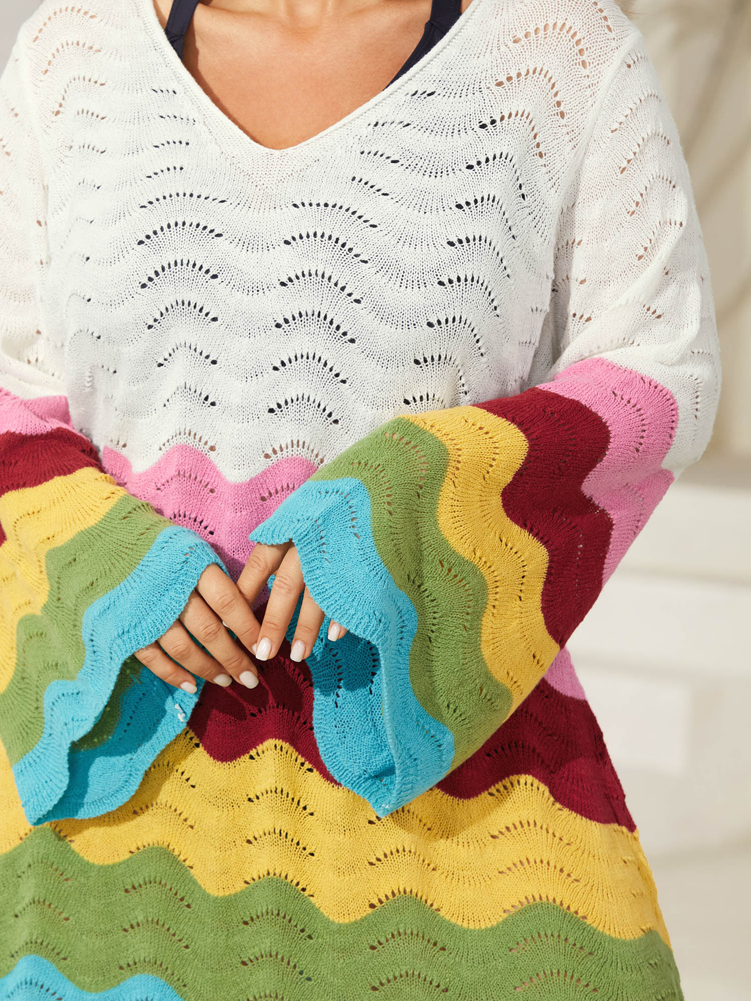 Colorful Waves Cut-Out Swim Cover-Up