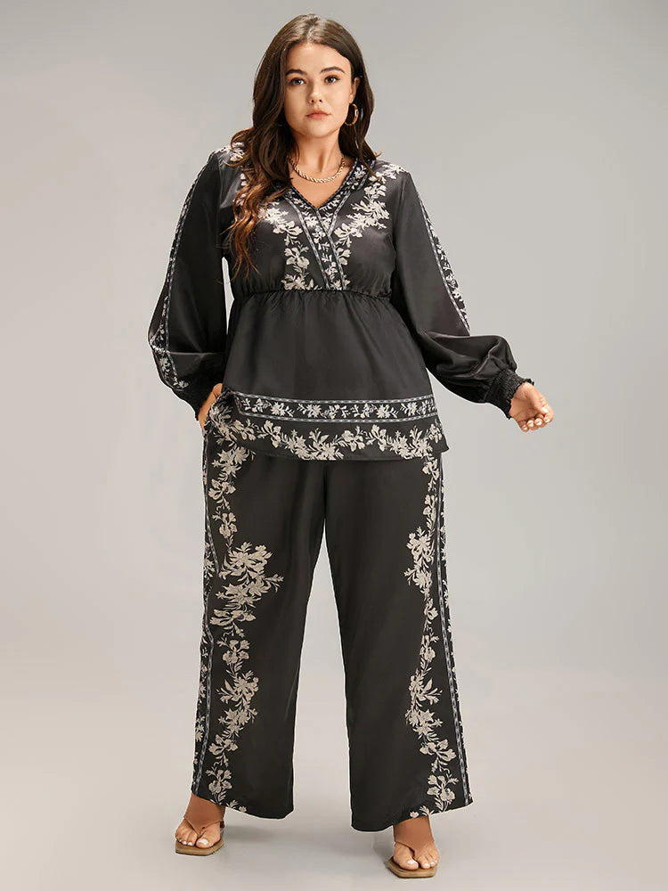 Boho Print Pocket Elastic Waist Pants