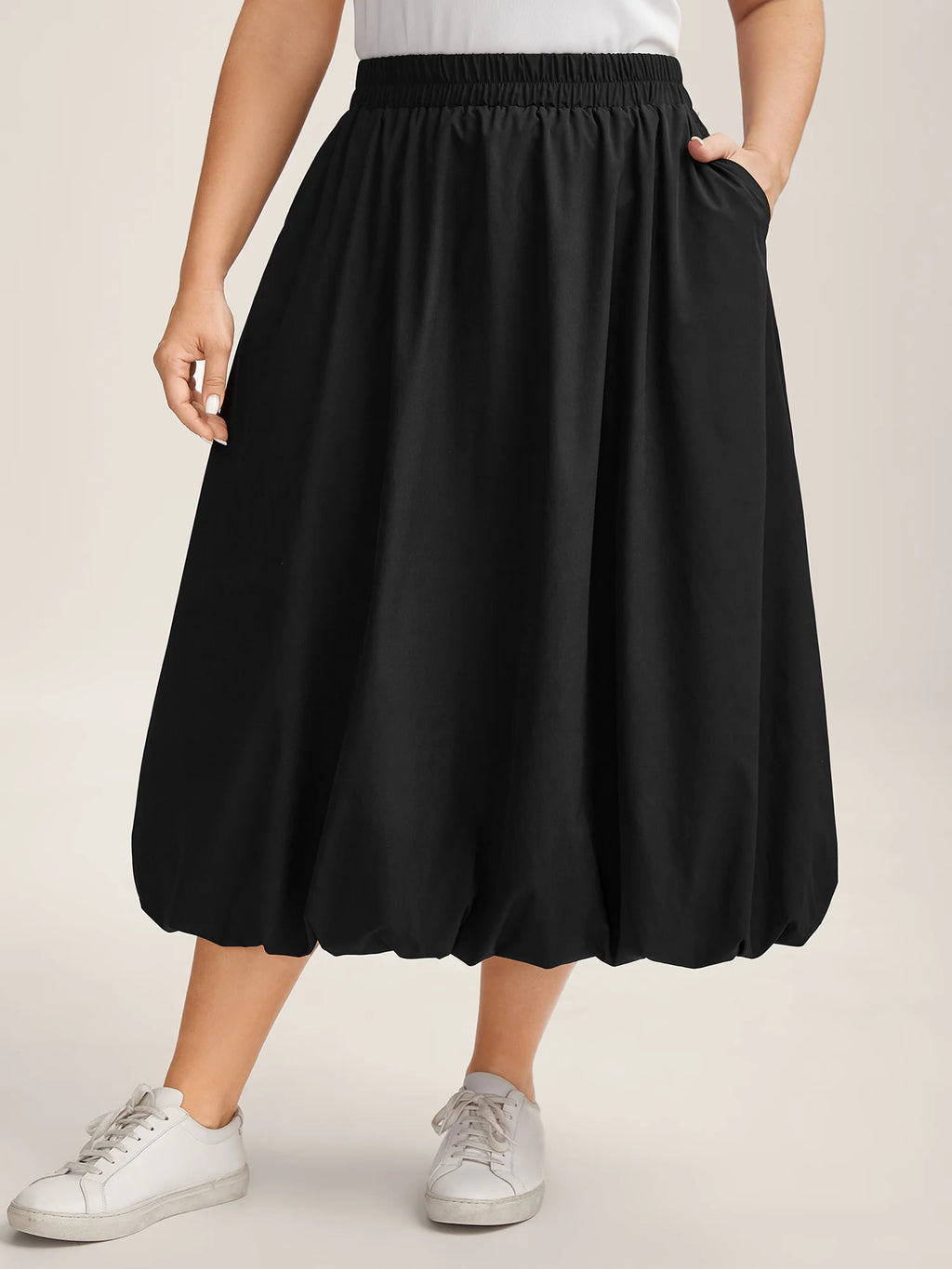 Bubble Hem Stretch Waist Midi Skirt