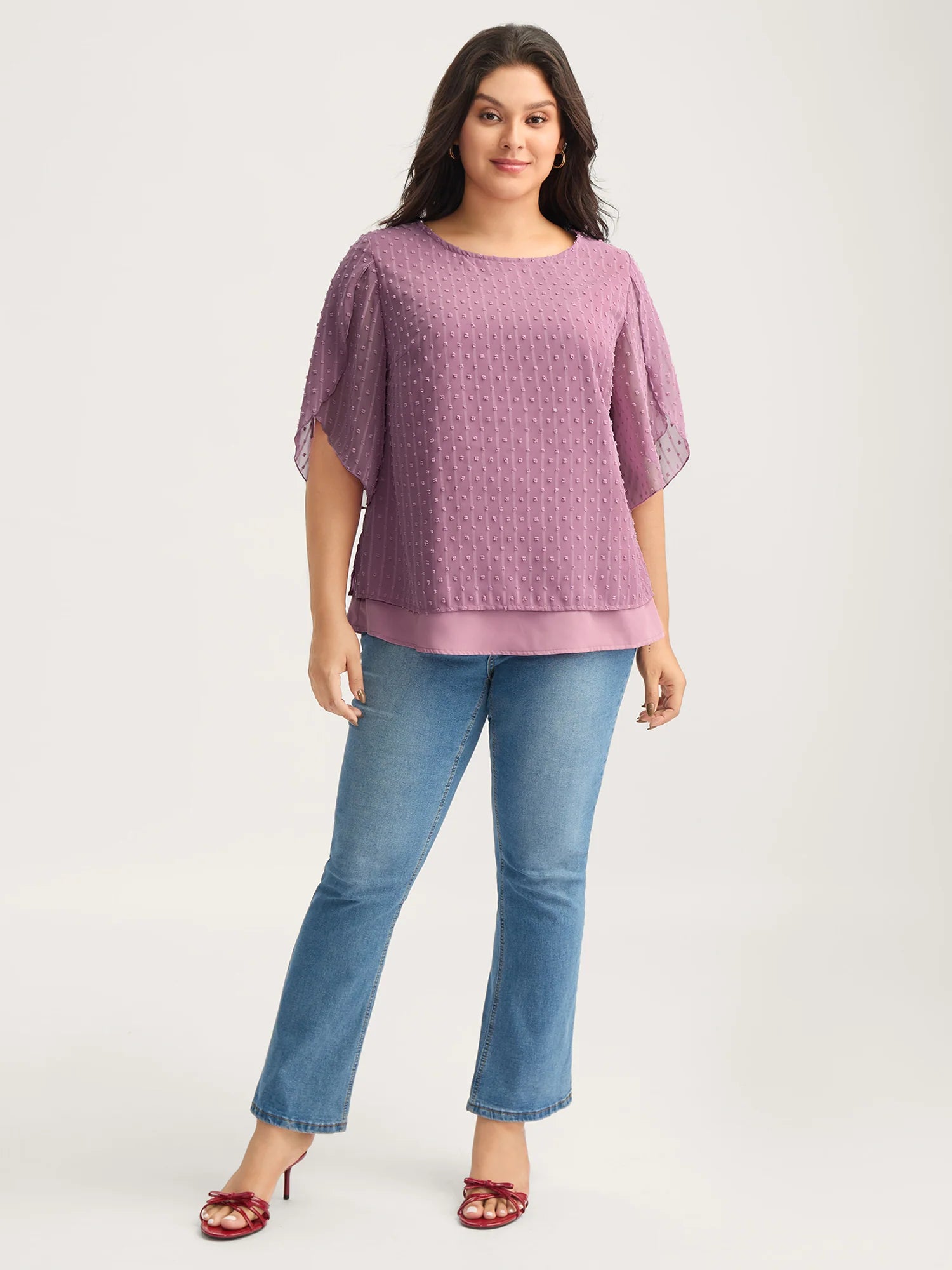 Layered Design Petal Sleeve Textured Blouse