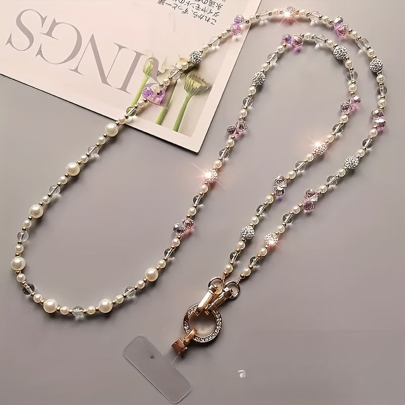 Elegant Long Phone Strap With Sparkling Beads - Durable Polypropylene
