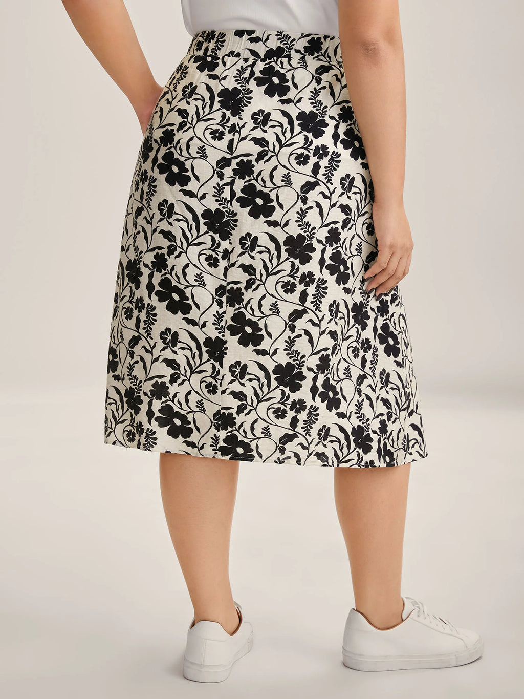 Floral Print Belted Midi A-Line Skirt