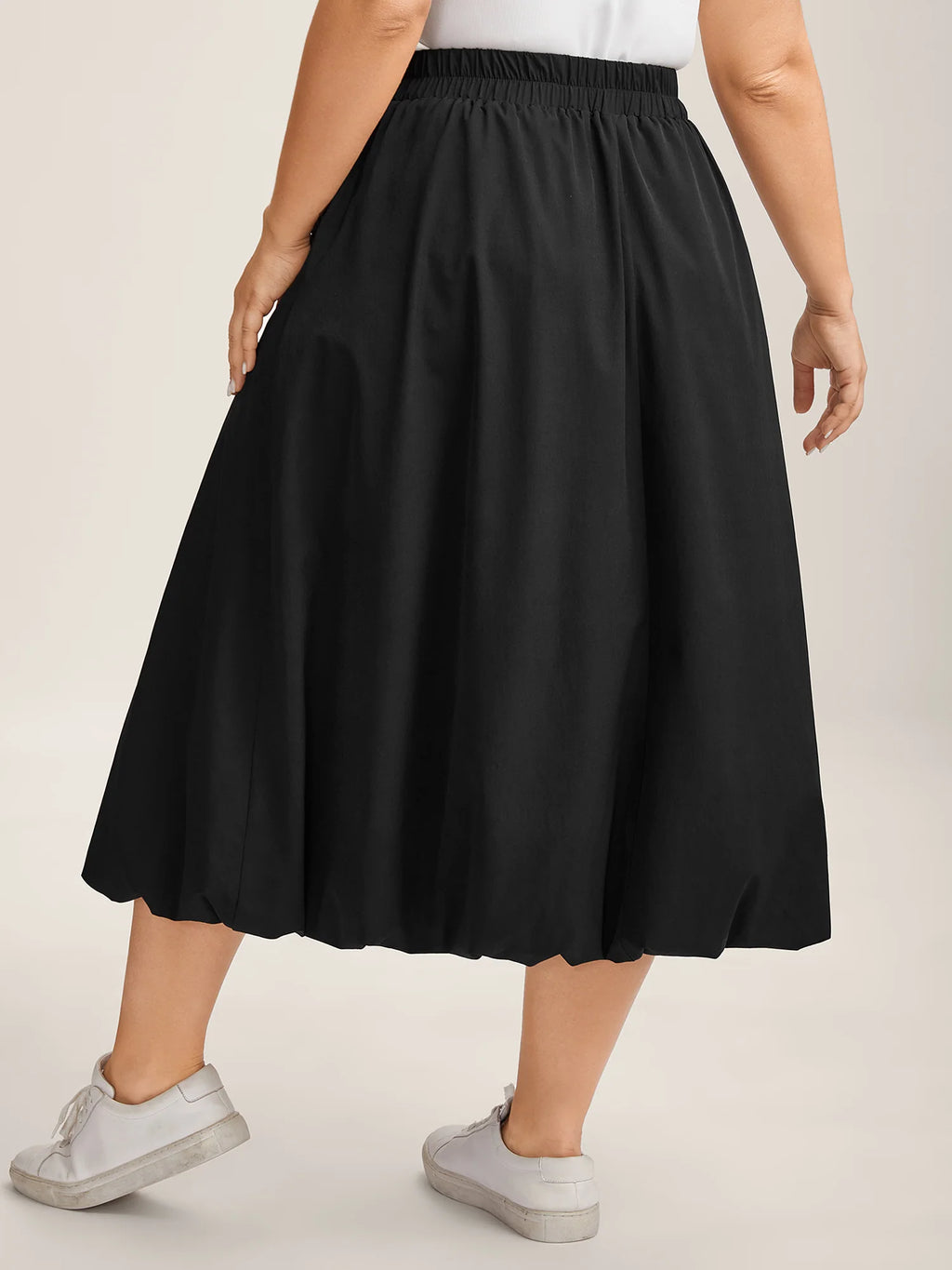 Bubble Hem Stretch Waist Midi Skirt
