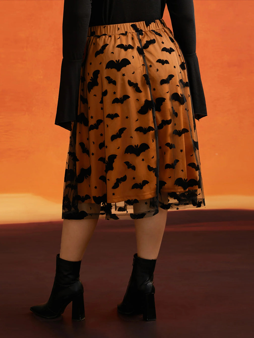 Bat Motif A-Line Midi Skirt