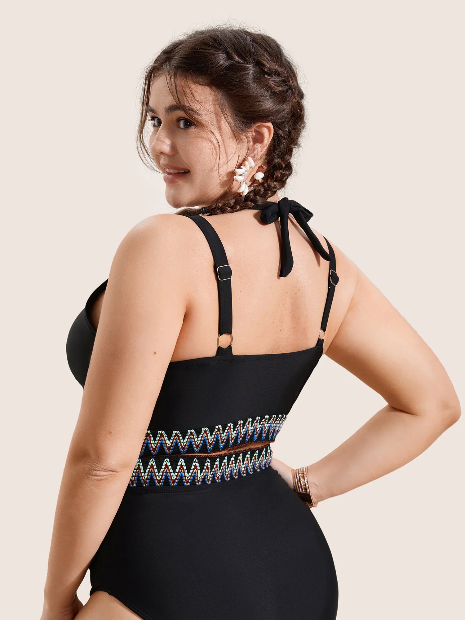 Embroidered Wrap Tie Knot Swim Top