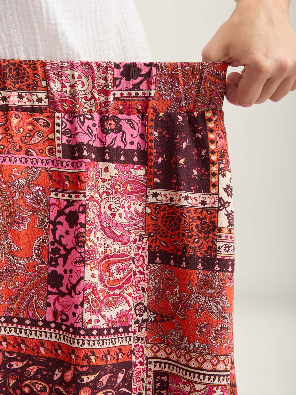 Geometric Collage Waist-Tie Maxi Skirt