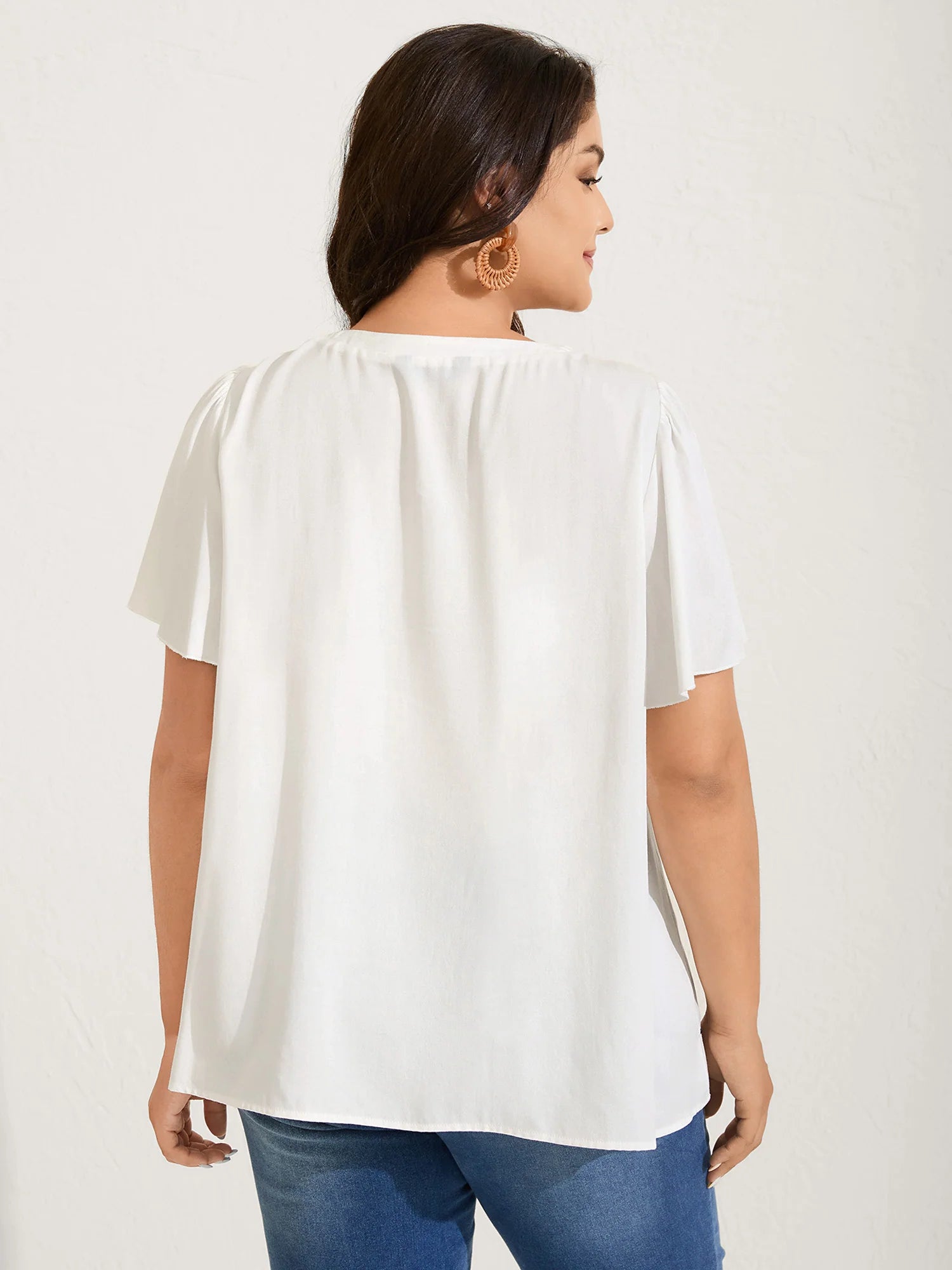 Floral Embroidered Cross-Tie Neck Blouse