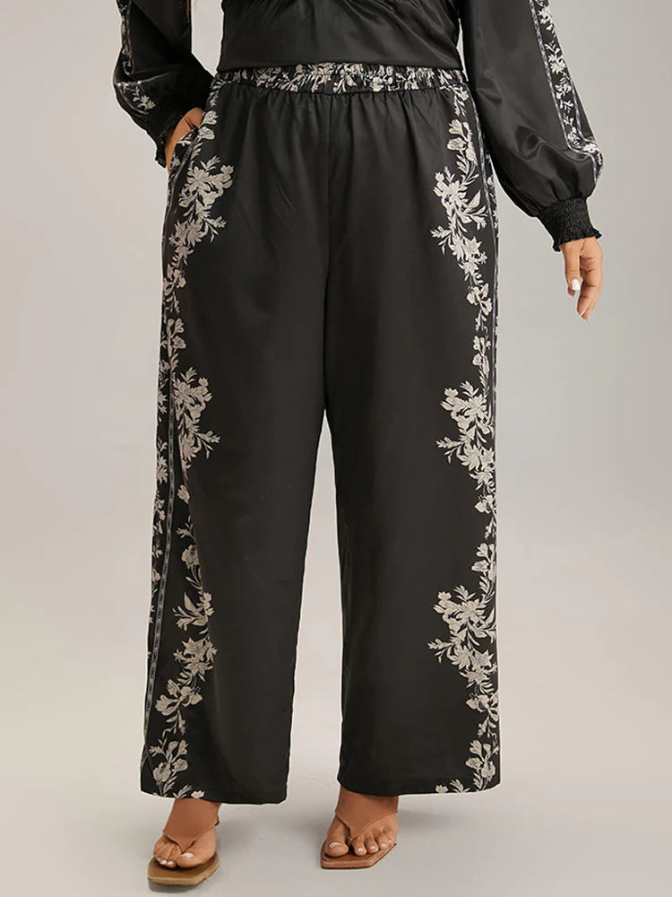 Boho Print Pocket Elastic Waist Pants