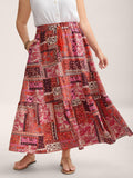 Geometric Collage Waist-Tie Maxi Skirt