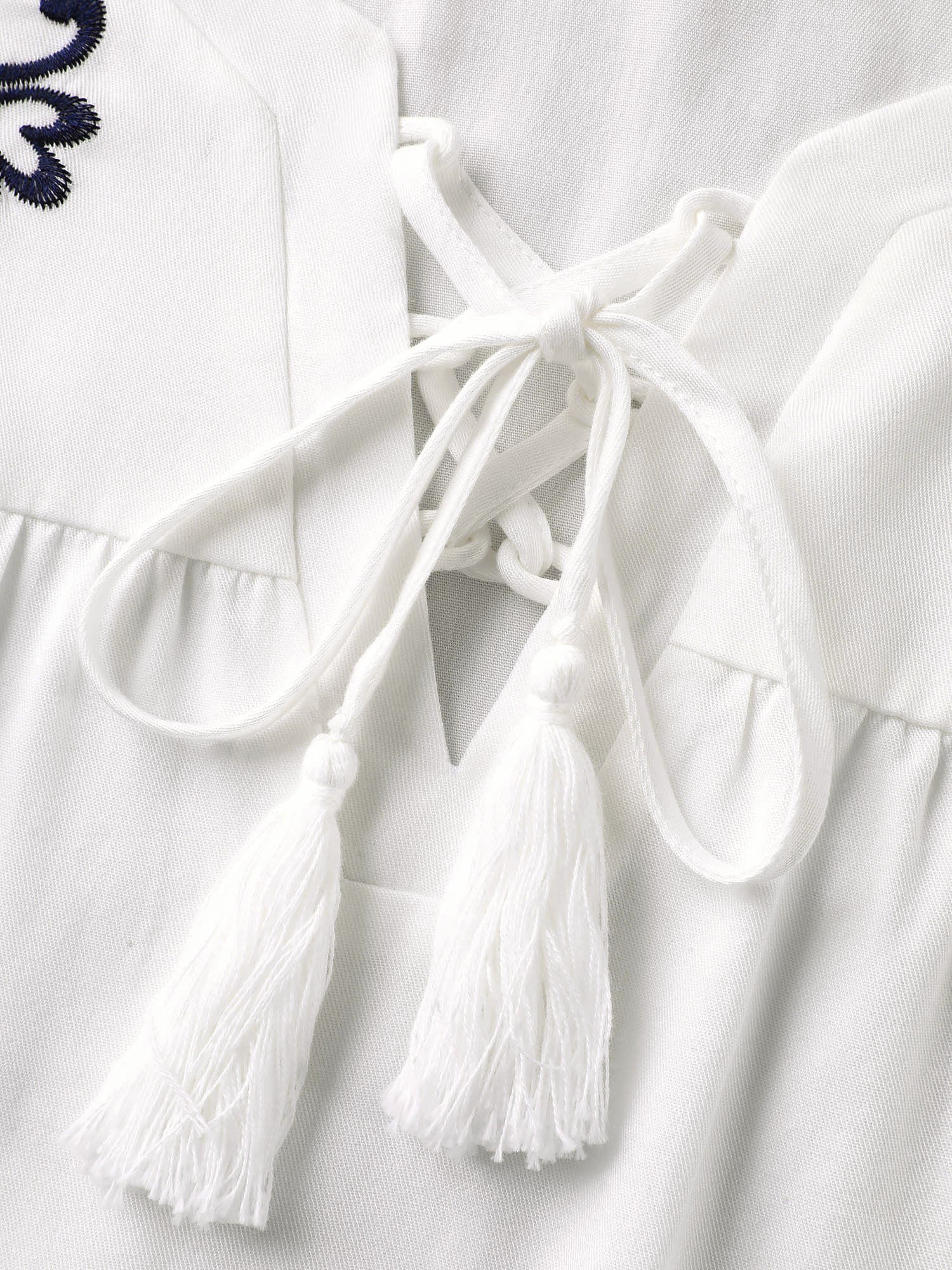 Floral Embroidered Cross-Tie Neck Blouse