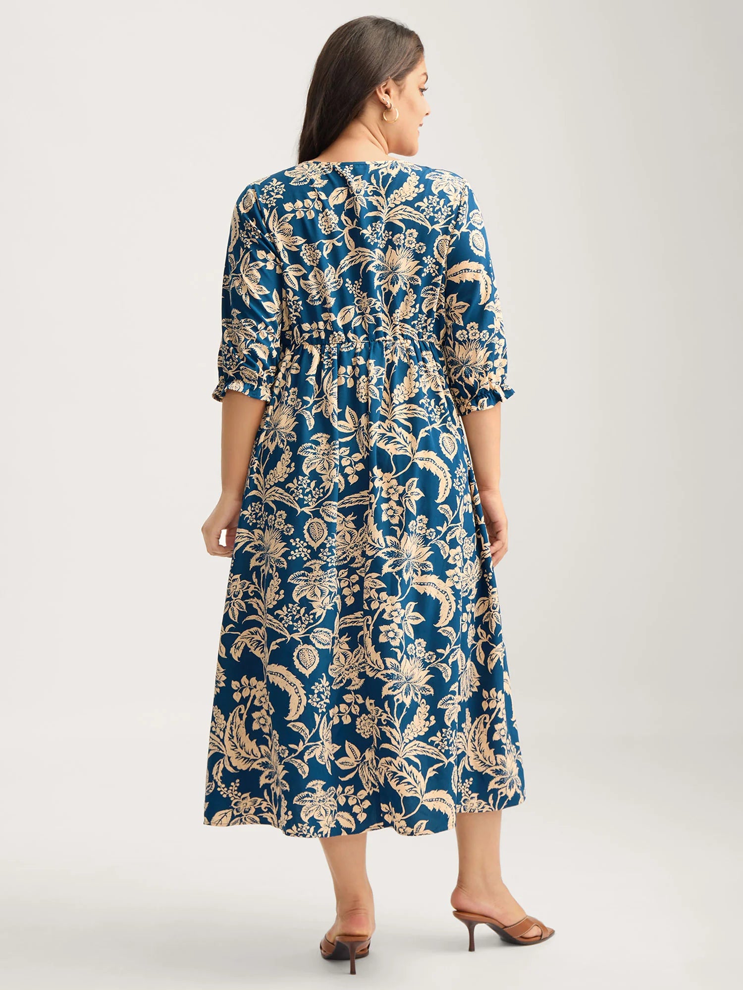 Boho Floral Drawstring Pockets Midi Dress
