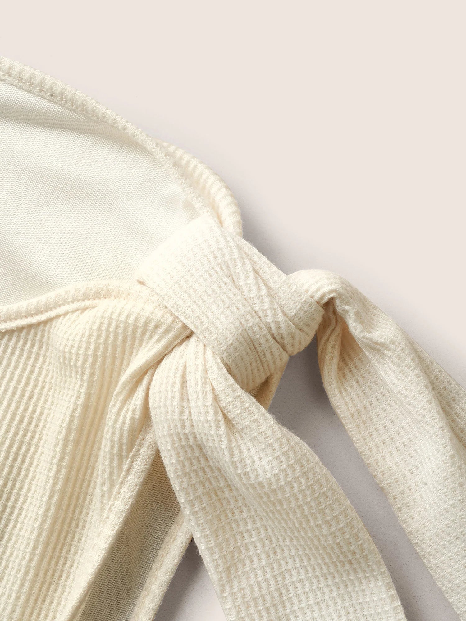 Asymmetrical Neck Waffle Knit Tie Knot Dress