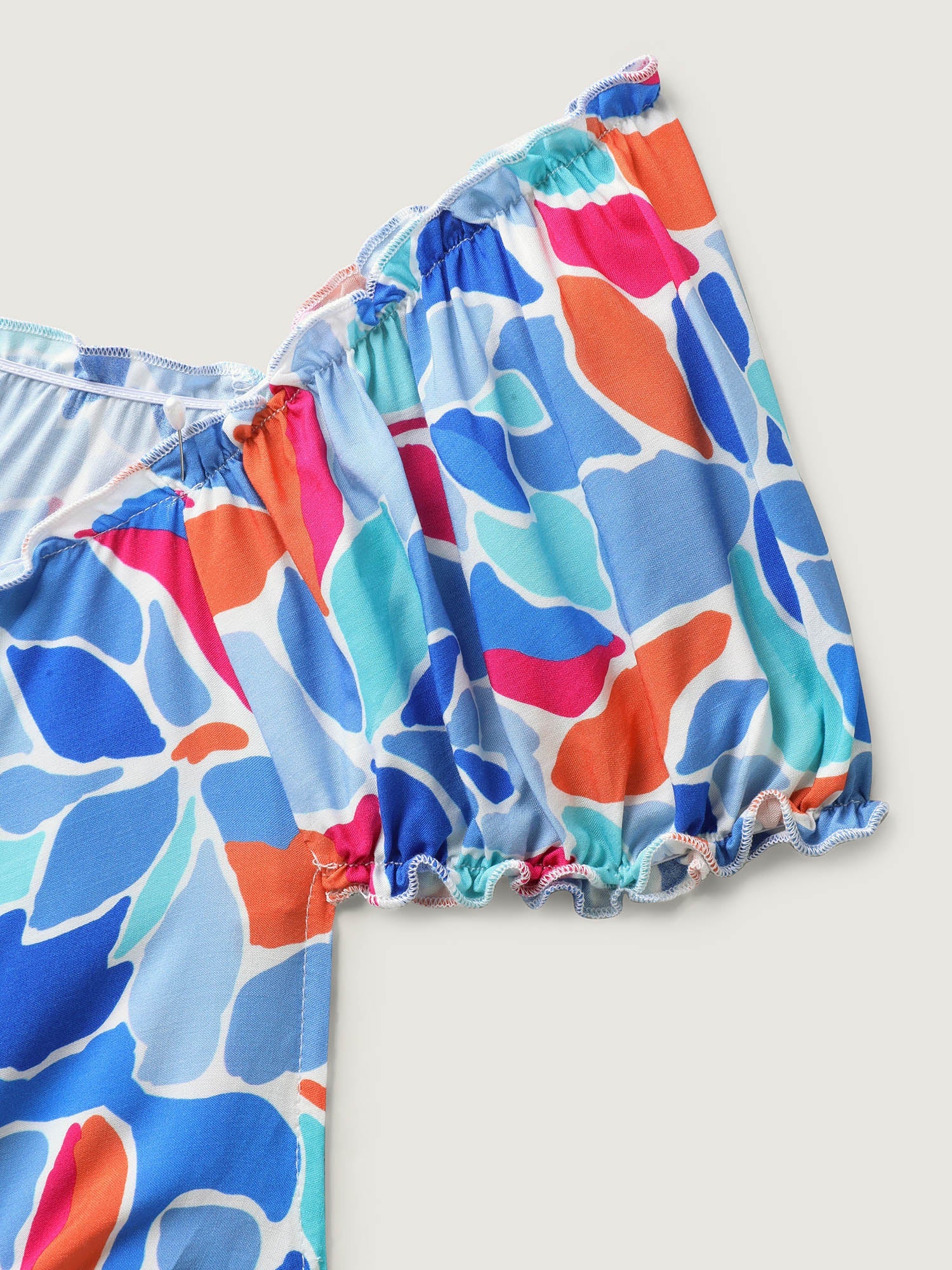 Floral Abstract Shirred Waist Midi Dress