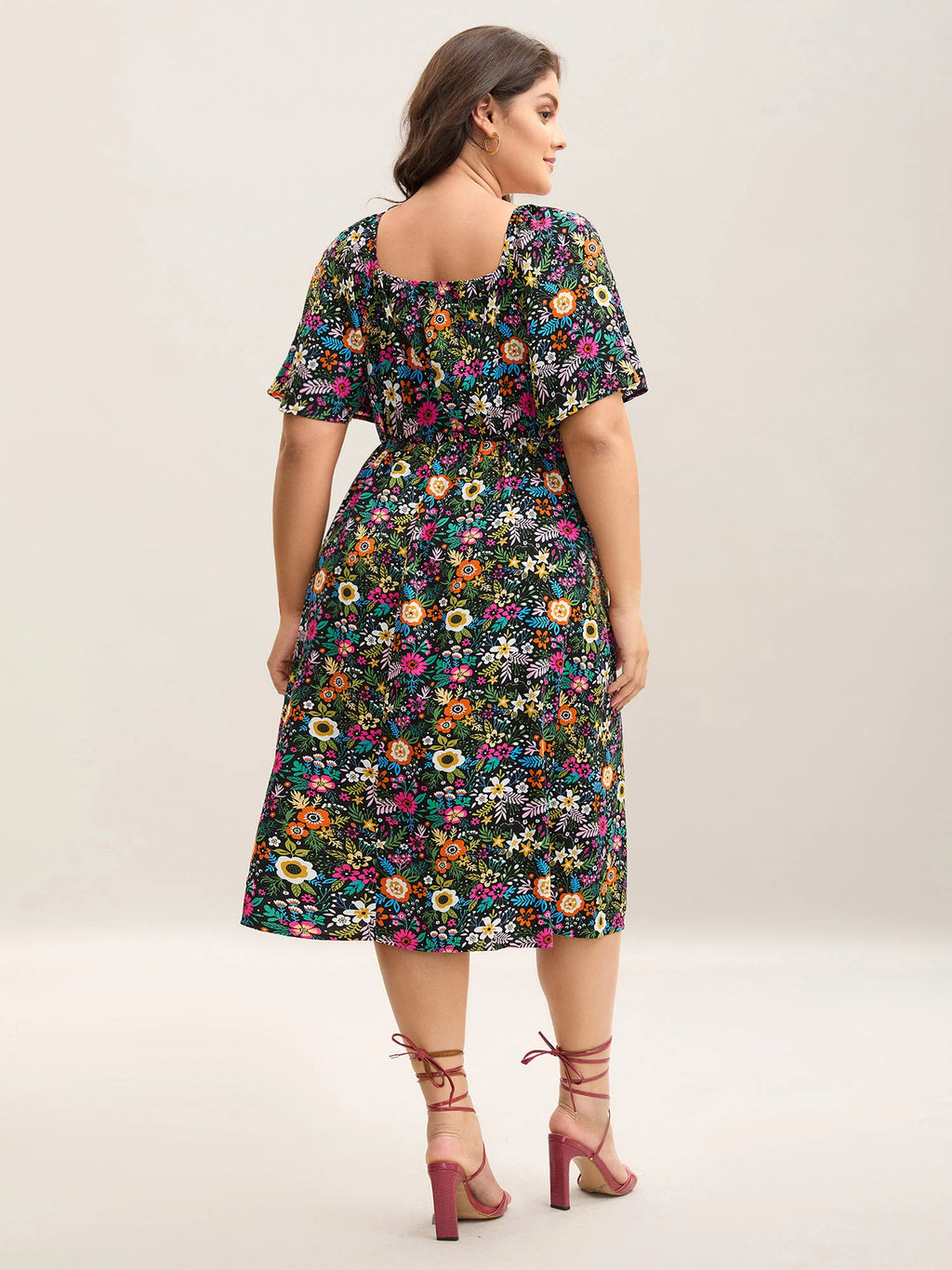 Bold Floral Print Pockets Midi Dress