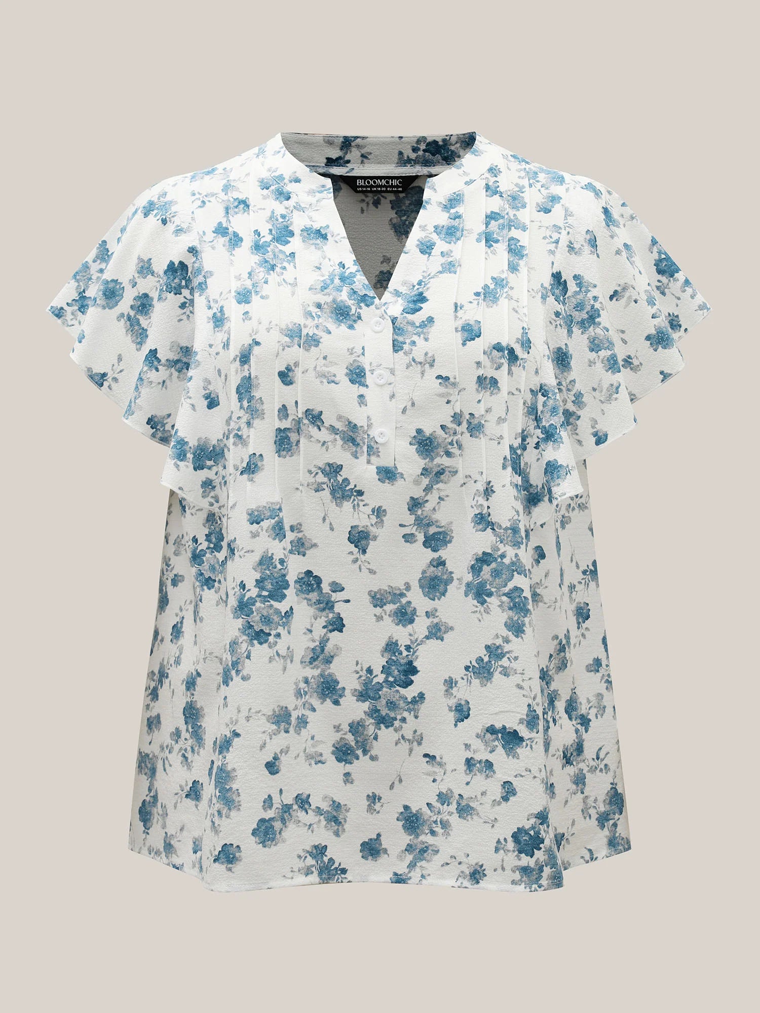 Floral Toothpick Pleat Sheer Blouse