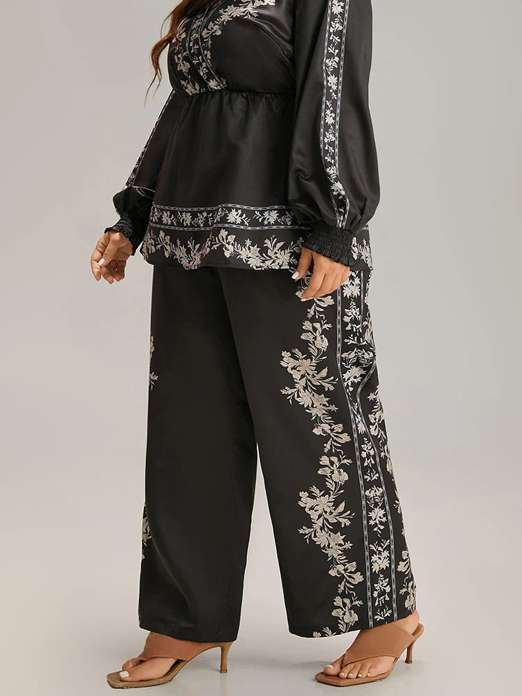 Boho Print Pocket Elastic Waist Pants