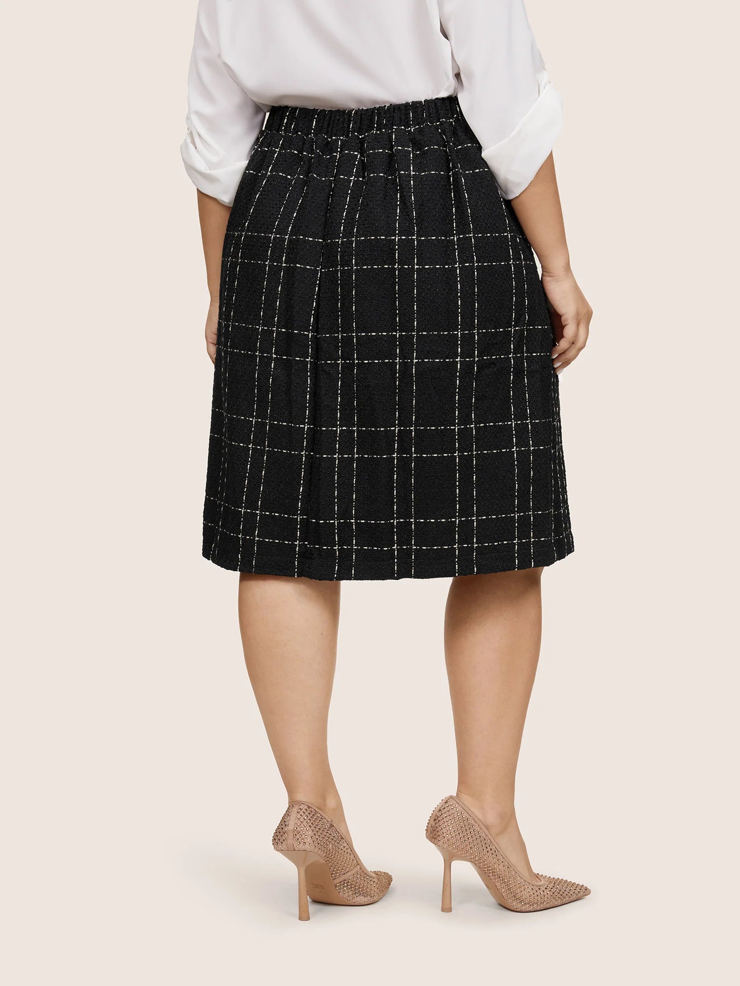 Plaid Patched Pocket Stitch Skirt