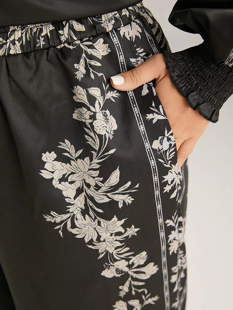 Boho Print Pocket Elastic Waist Pants