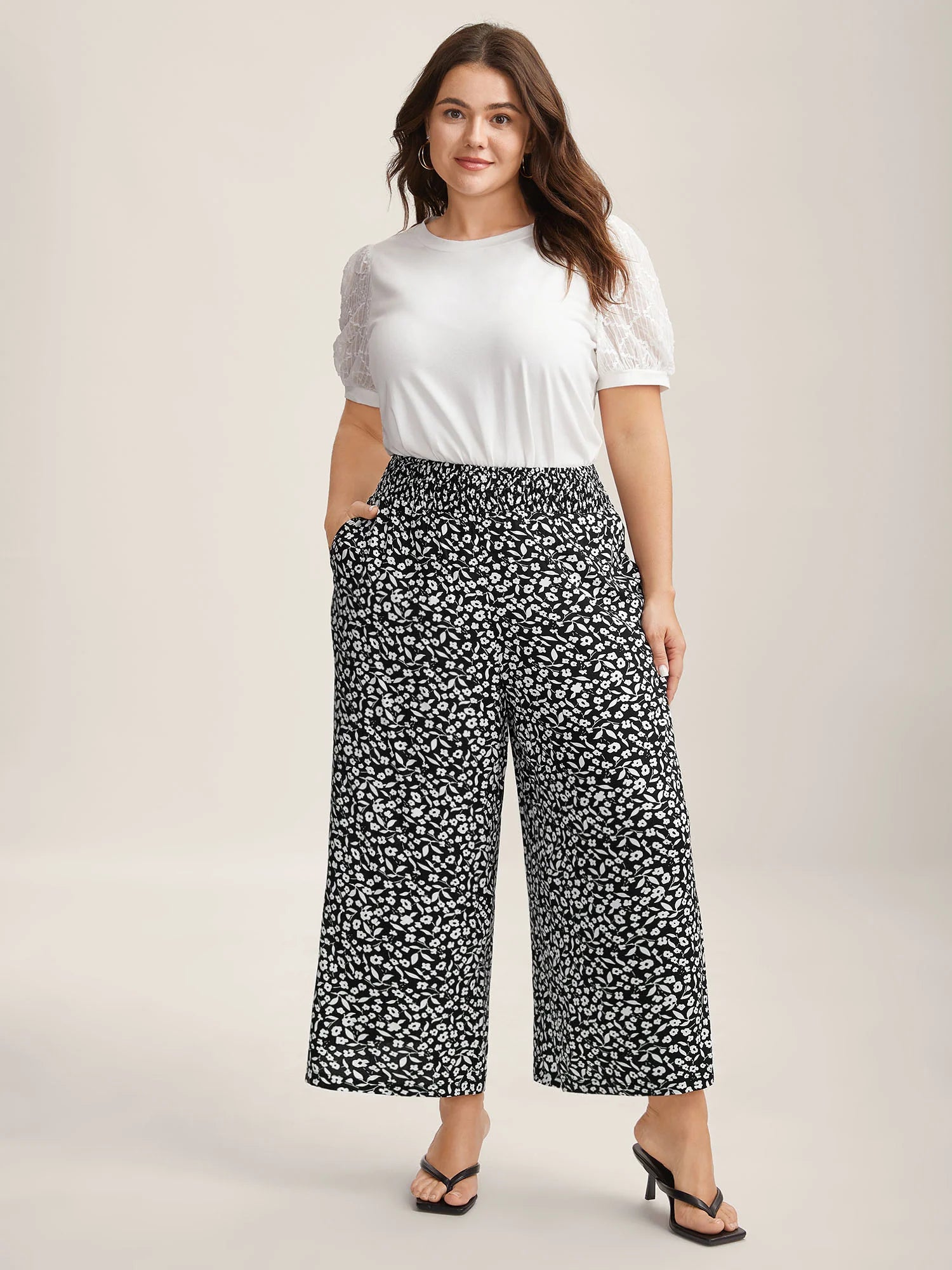 Ditsy Floral Print Wide-Leg Pants