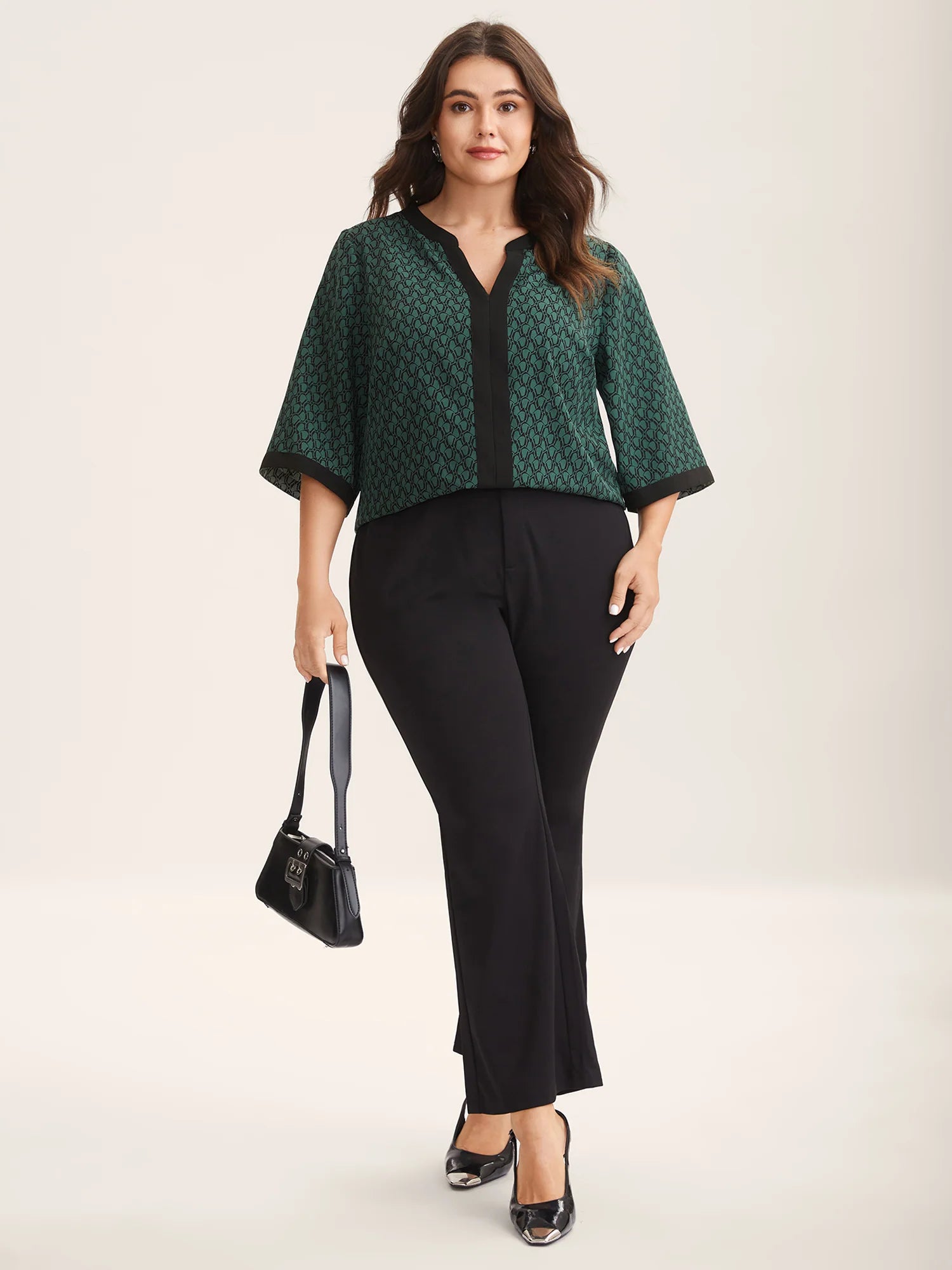 Geometric Print Color Contrast Blouse