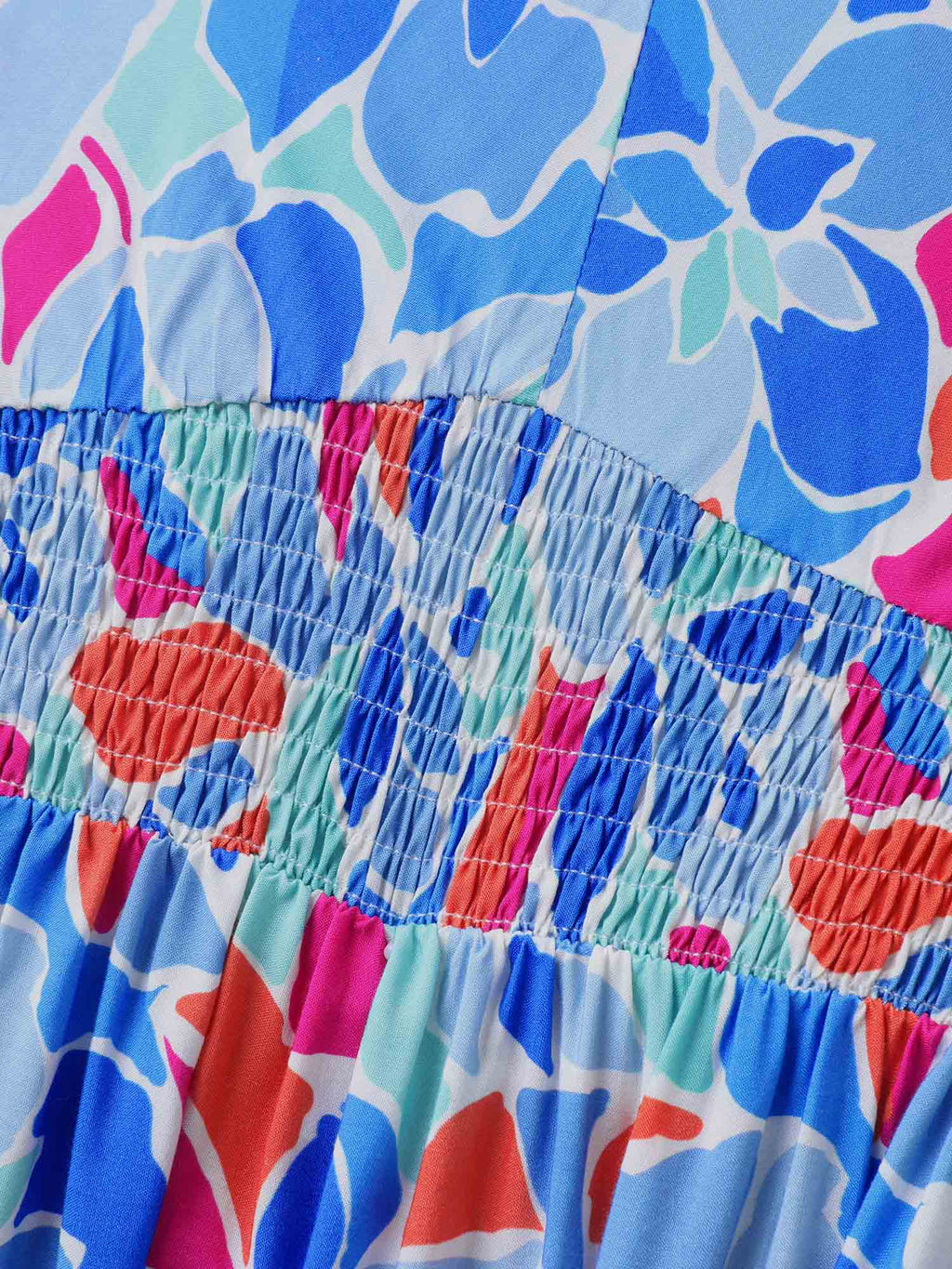 Floral Abstract Shirred Waist Midi Dress